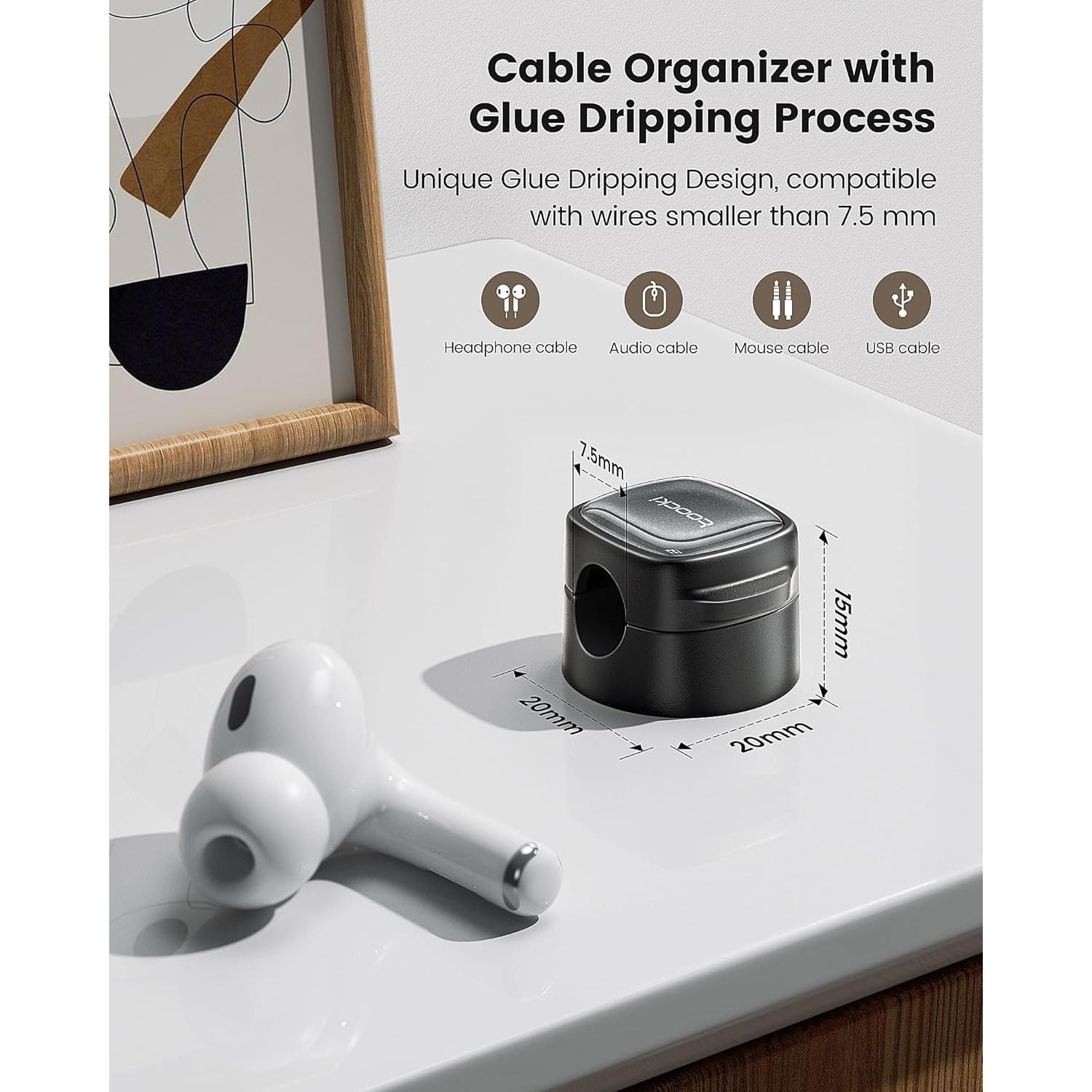 Paquete de 6 Clips Magnéticos para Cables Toocki - Negro