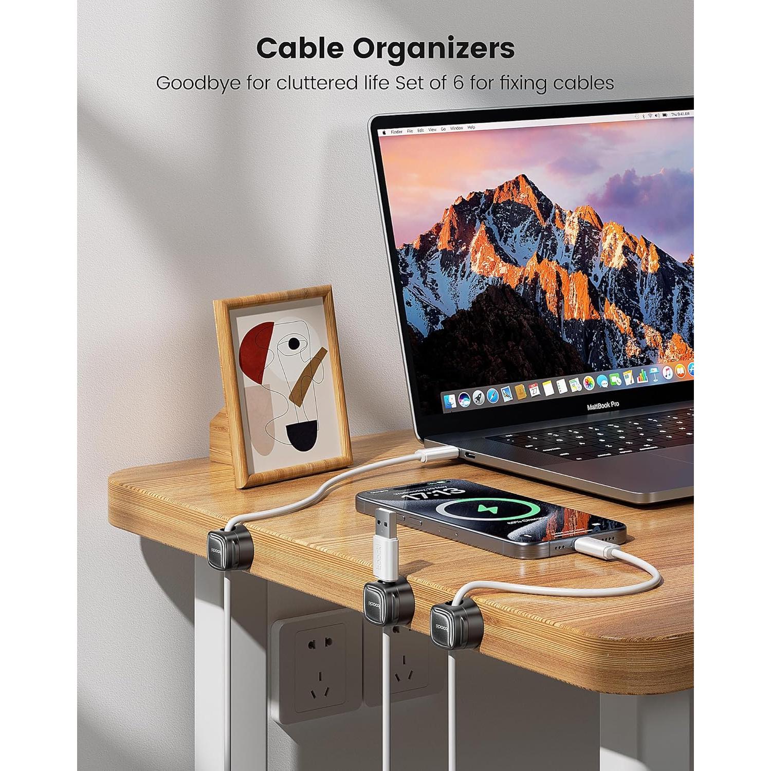 Paquete de 6 Clips Magnéticos para Cables Toocki - Negro