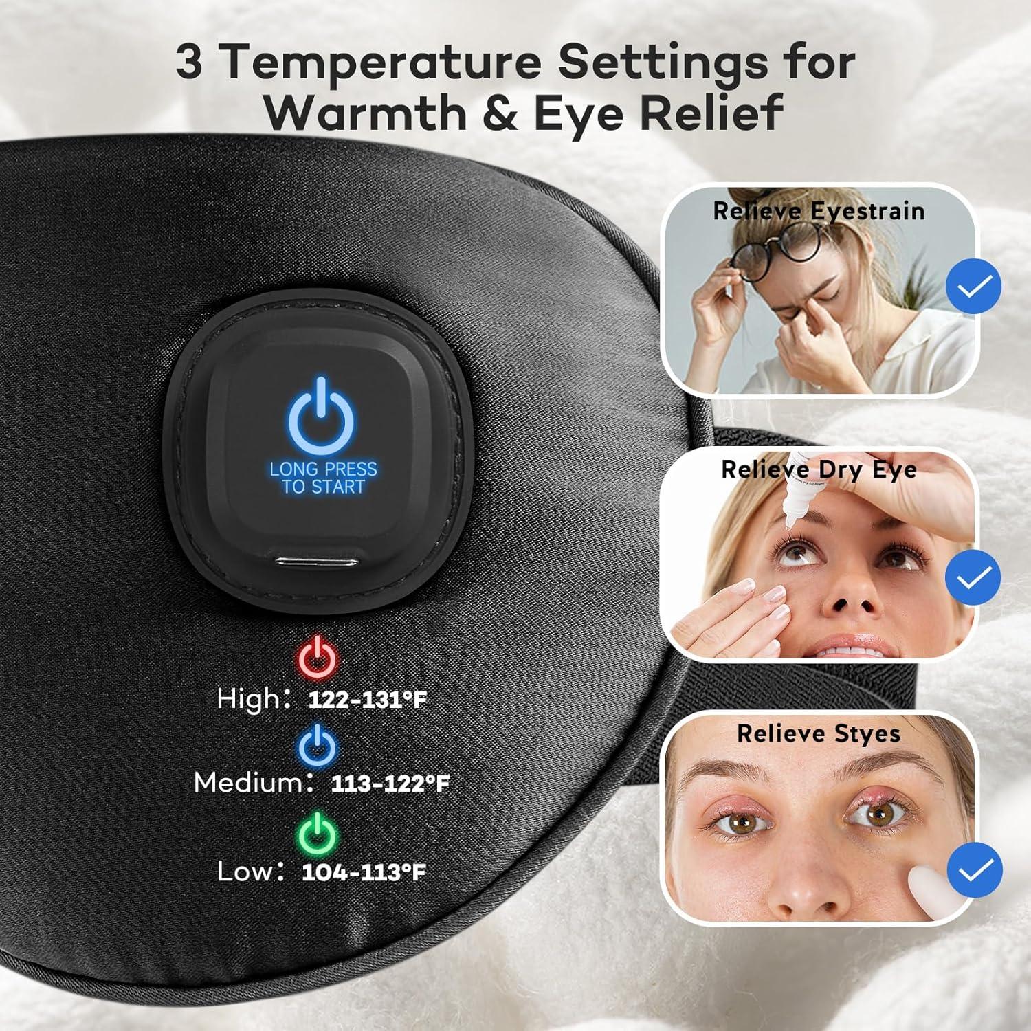 Máscara de Ojos Caliente Sin Cable Ezona - Seda Lavable, Negro