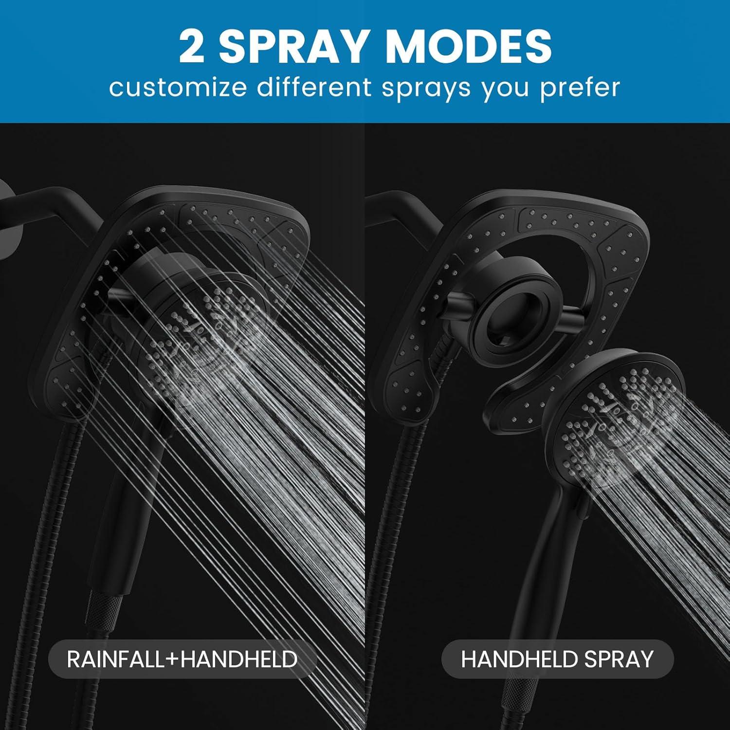 Cabezal de Ducha de Alta Presión YASFEL 2 en 1 Negro 7.2"