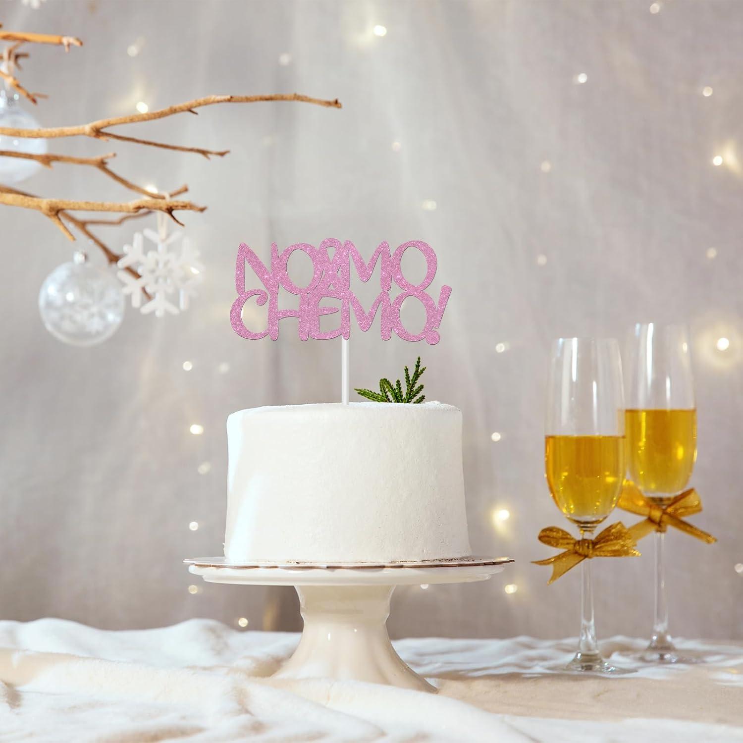 Adorno de Pastel No Mo Chemo - Brillo Rosa - 10x7.6 cm