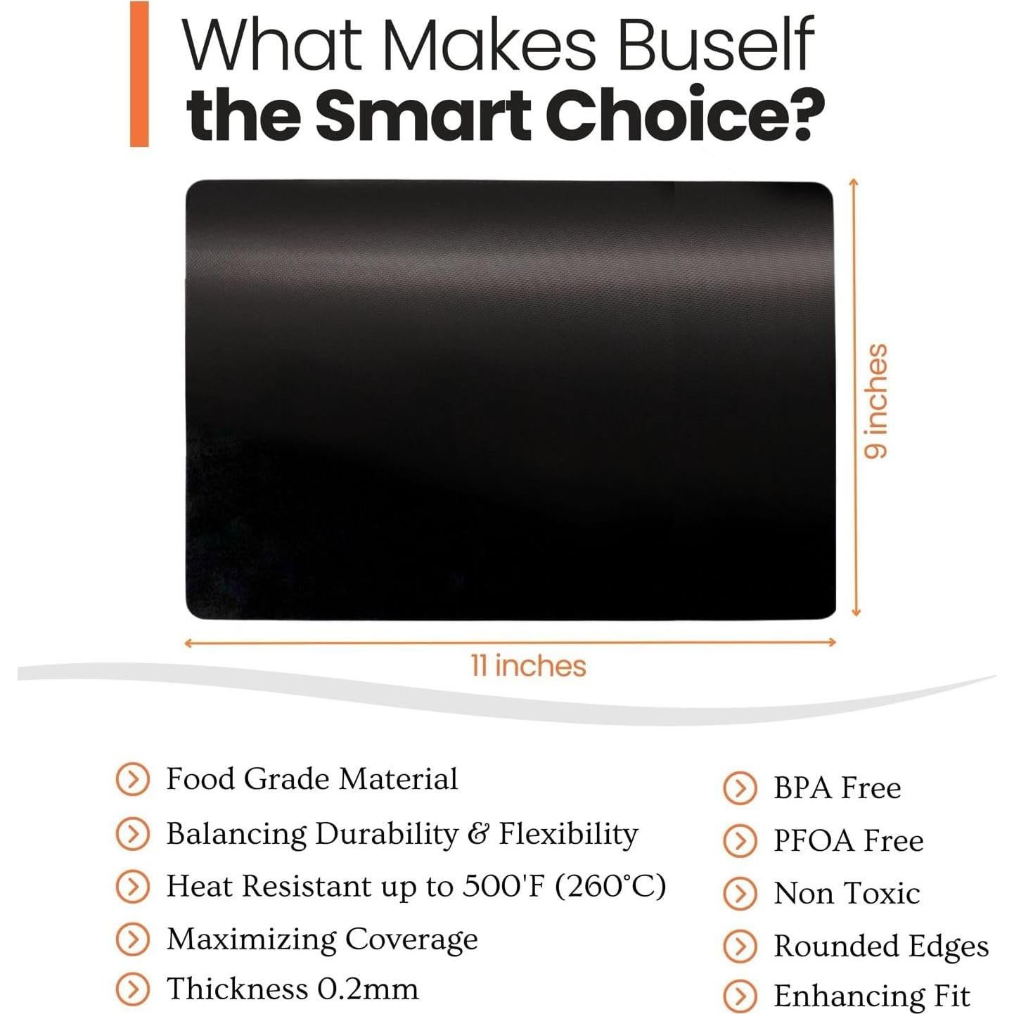 Forro Reutilizable para Horno Tostador Buself - 2 Paquete, Negro, 27.94x22.86 cm