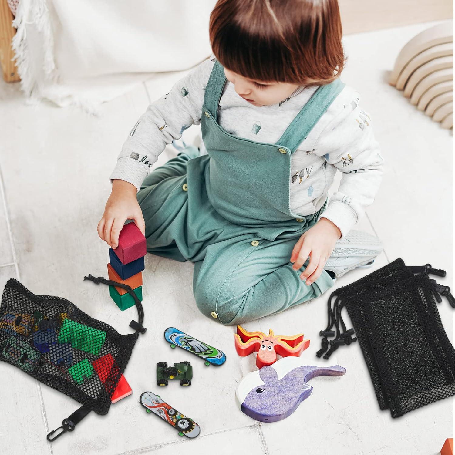 8 Bolsas de Malla Negras Shappy con Cuerda y Clips 33x40cm