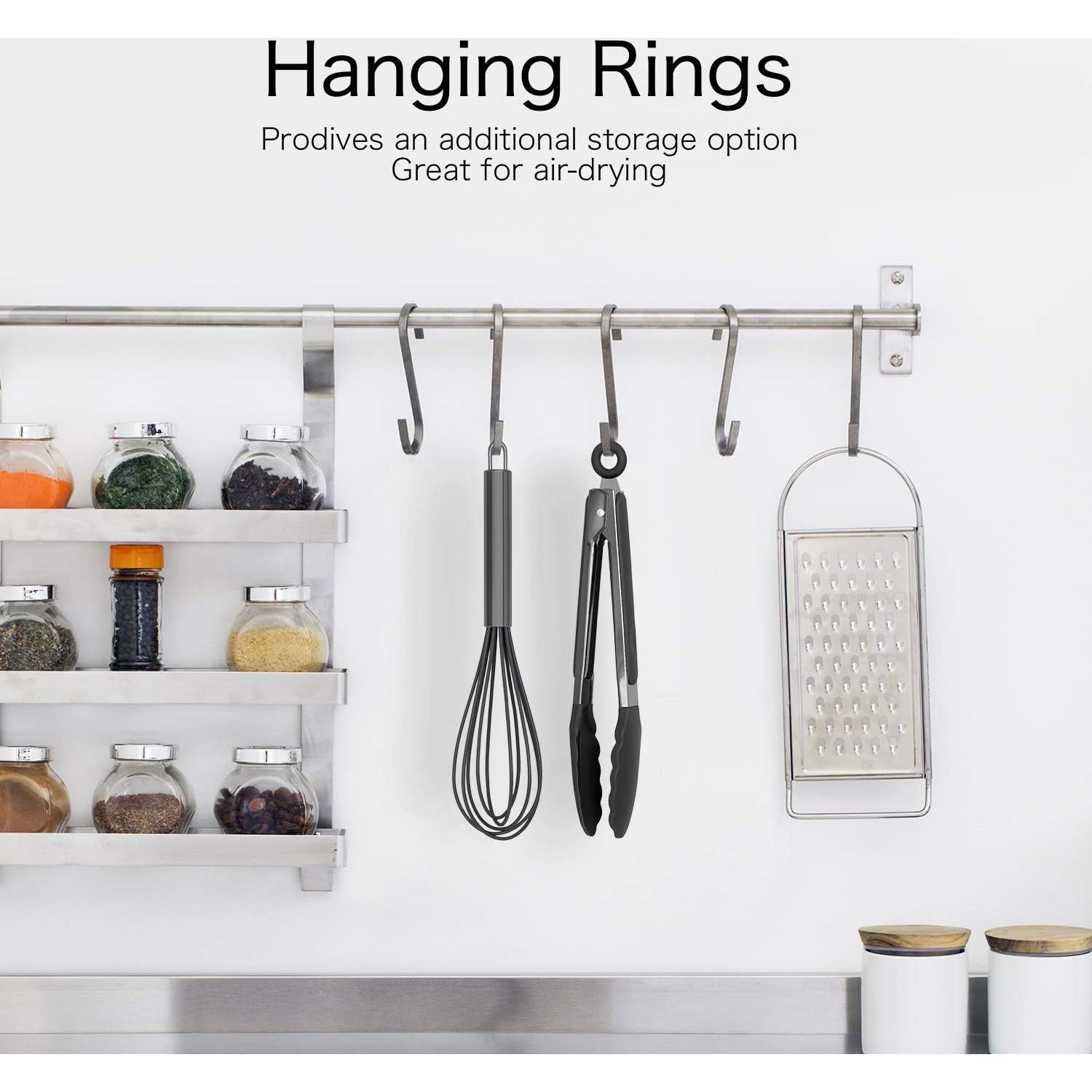 Set de Pinzas y Batidor Cocina Country Acero Inoxidable Negro