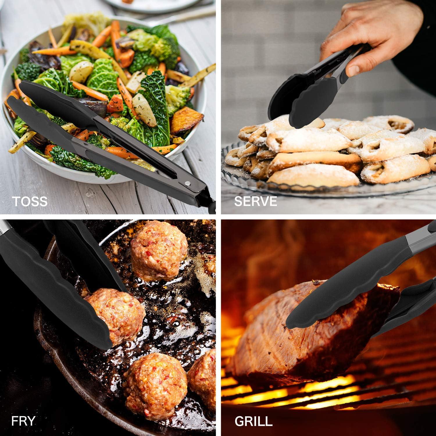 Set de Pinzas y Batidor Cocina Country Acero Inoxidable Negro