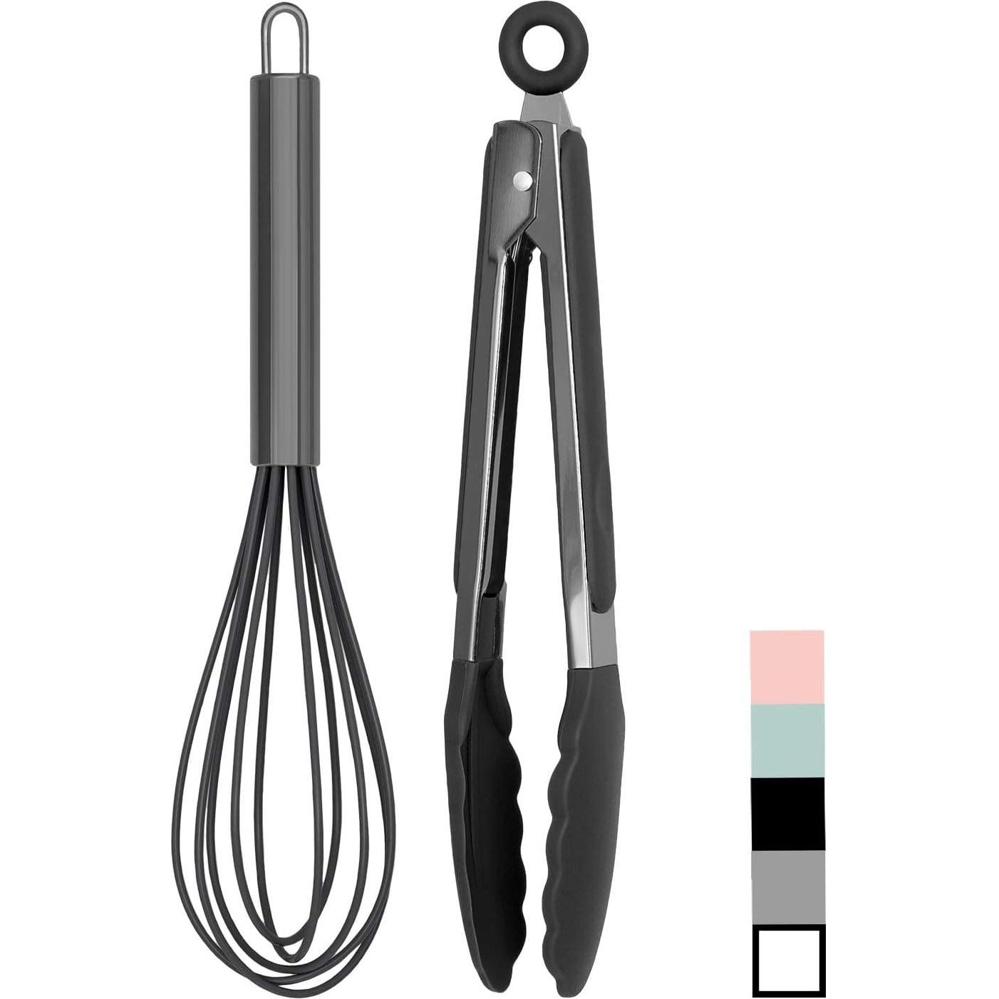 Set de Pinzas y Batidor Cocina Country Acero Inoxidable Negro