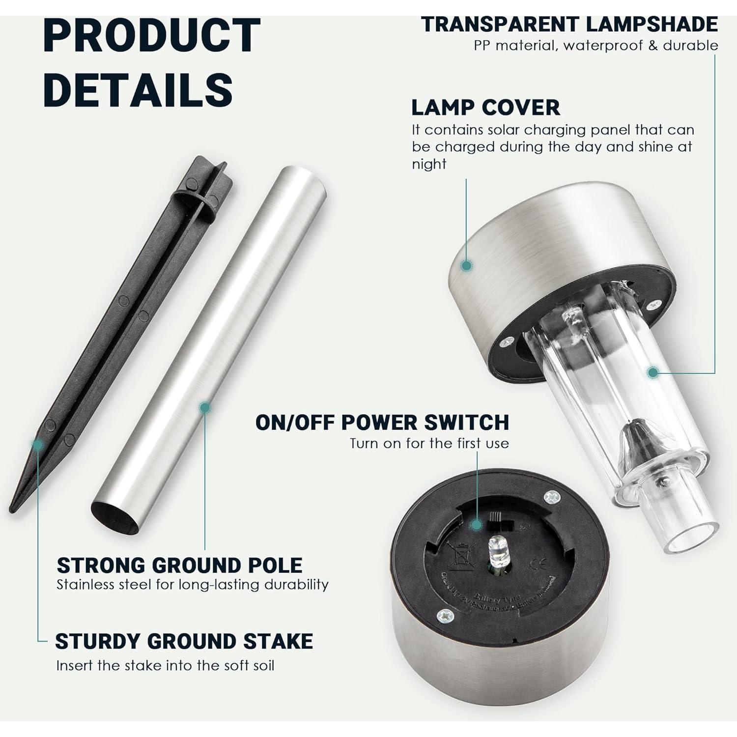 GIGALUMI 16 Luces Solares LED Acero Inoxidable para Jardín
