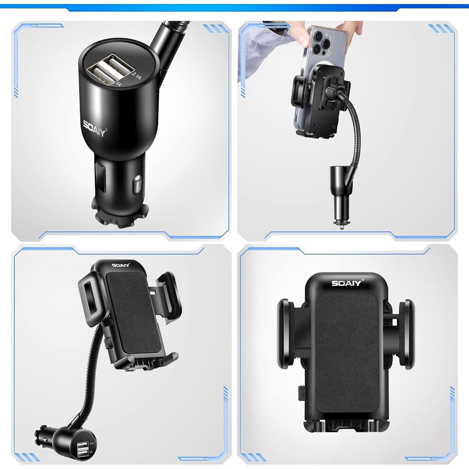 Soporte para Coche SOAIY 3-en-1 con Cargador USB 3.1A