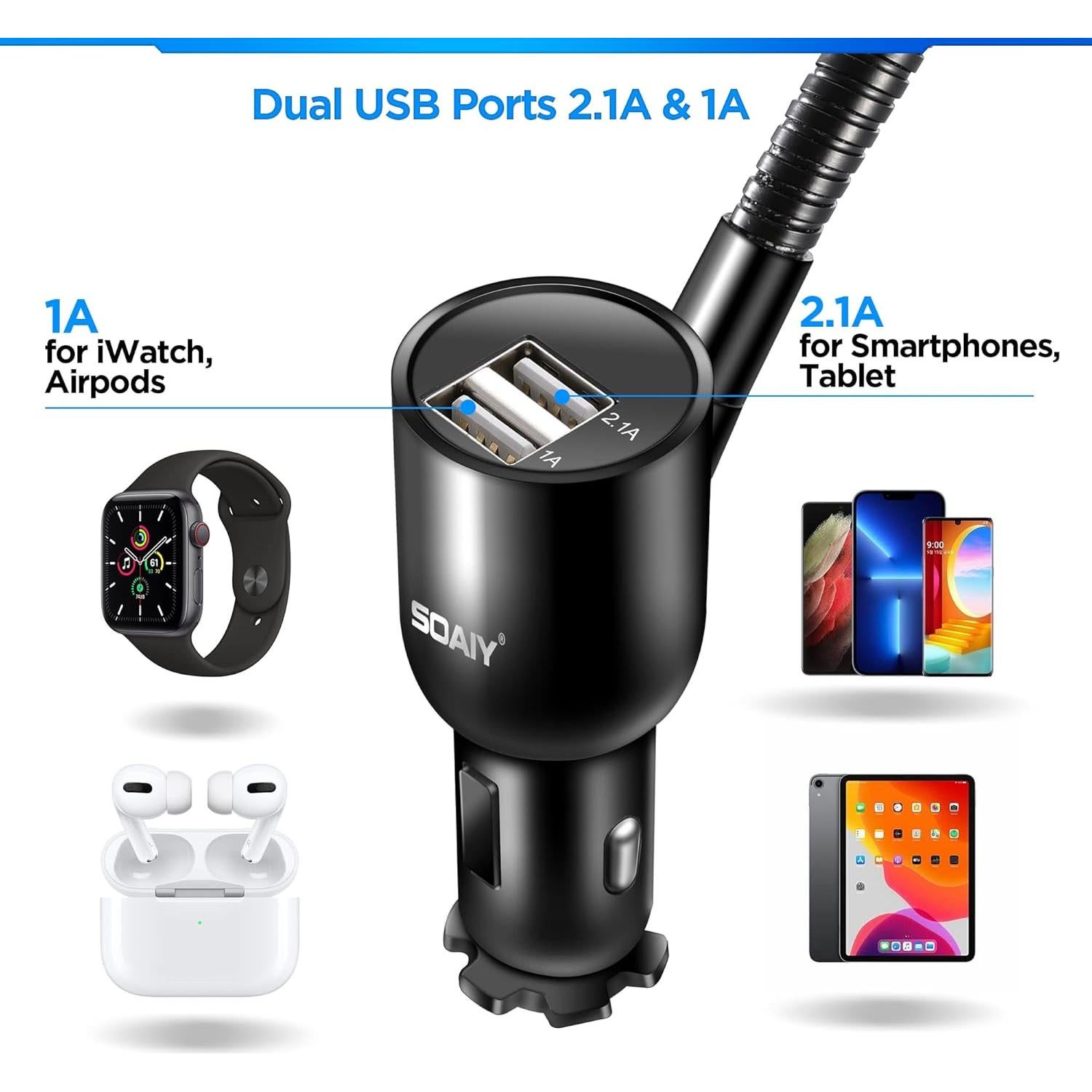 Soporte para Coche SOAIY 3-en-1 con Cargador USB 3.1A