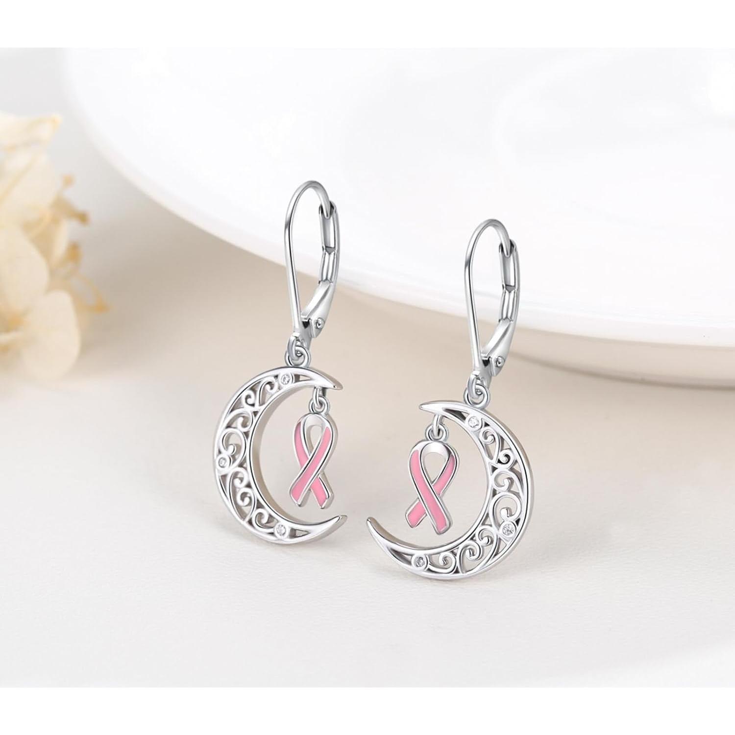 Pendientes de Luna Celta de Plata 925 con Cinta Rosa