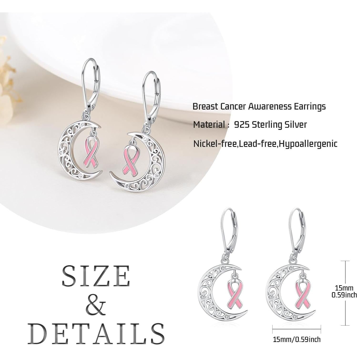 Pendientes de Luna Celta de Plata 925 con Cinta Rosa