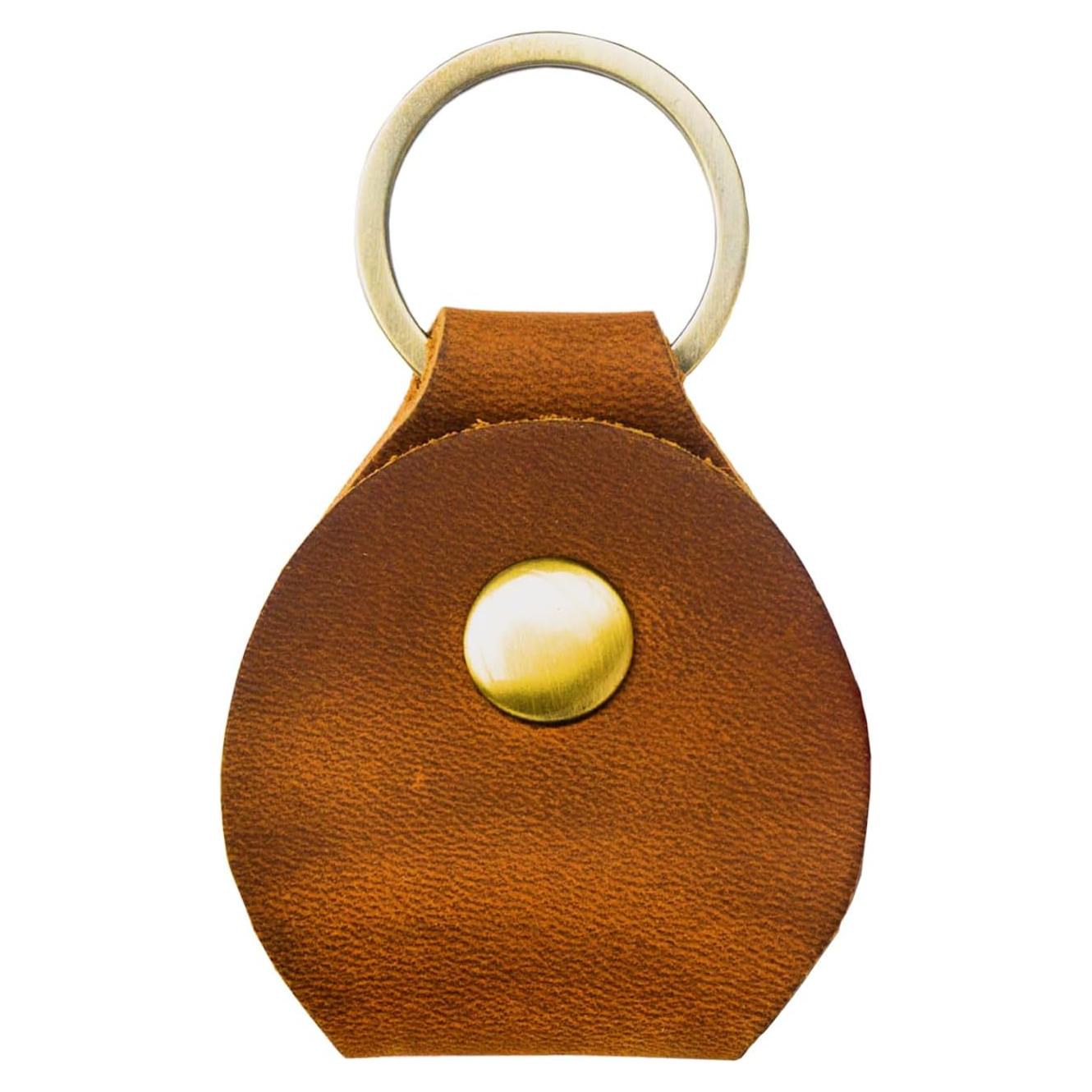 Soporte para llavero de cuero genuino APY para Airtag Marrón