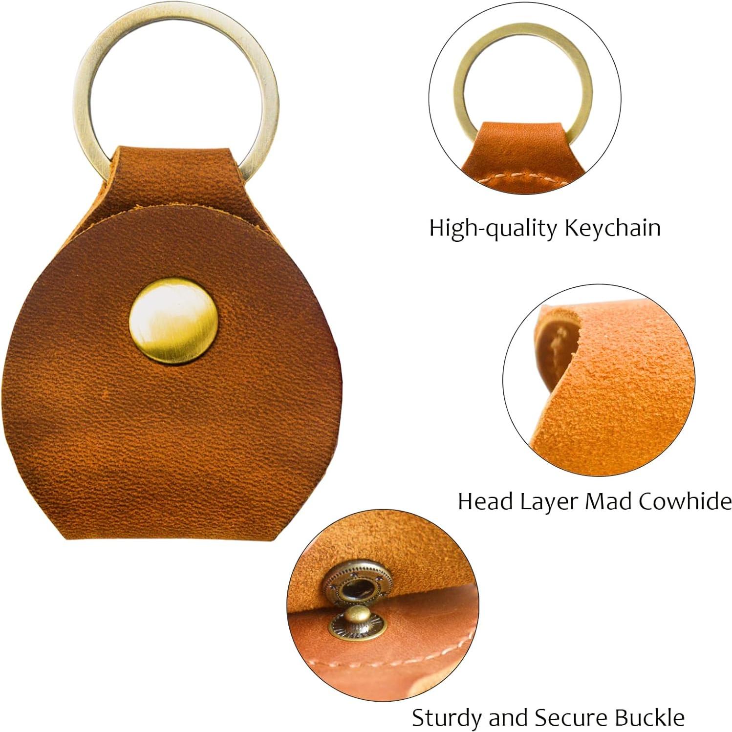 Soporte para llavero de cuero genuino APY para Airtag Marrón