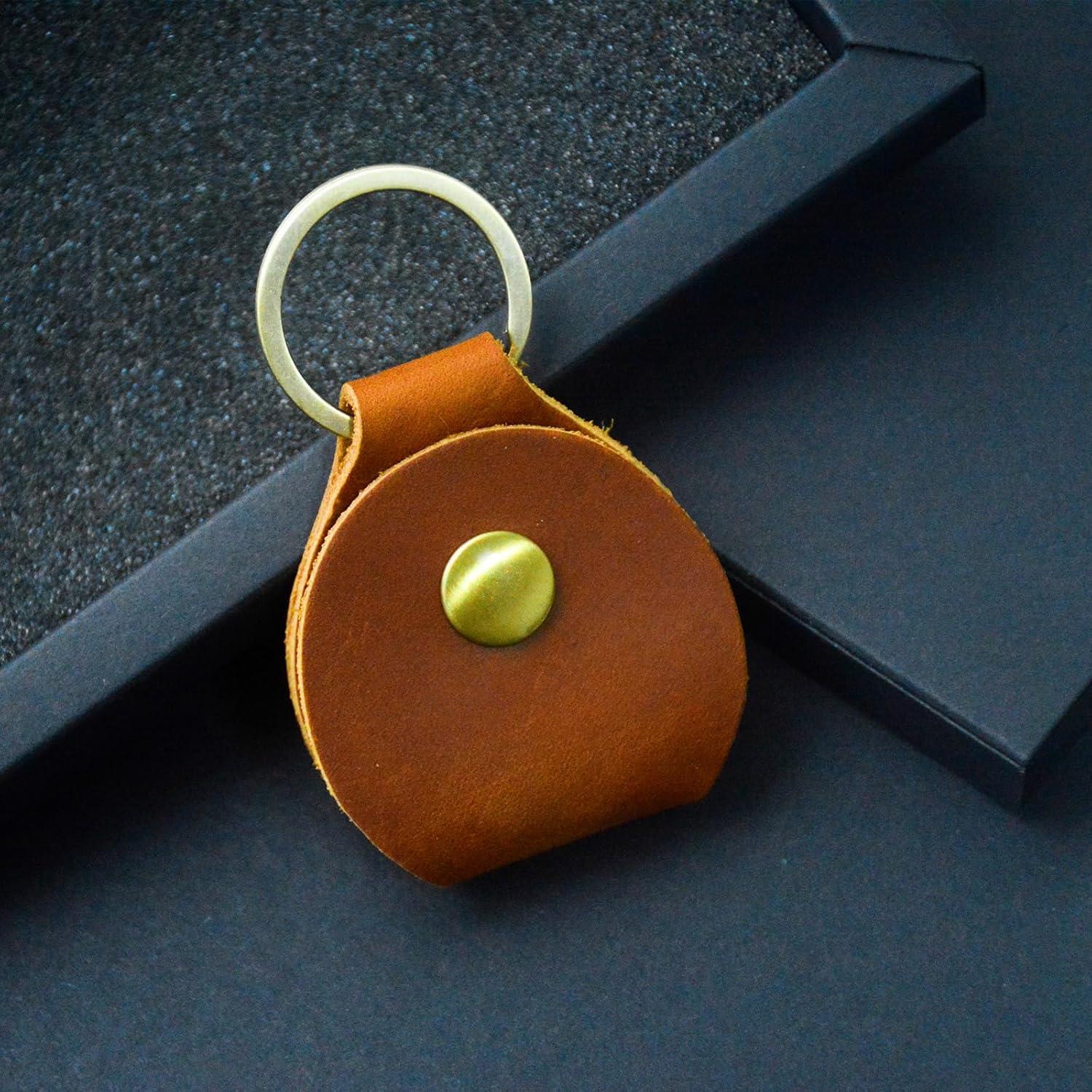 Soporte para llavero de cuero genuino APY para Airtag Marrón