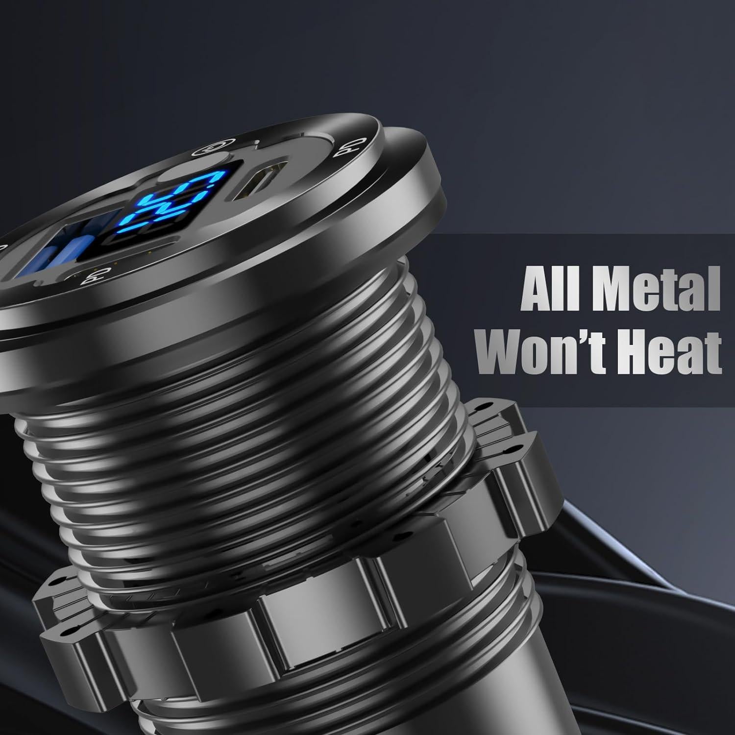 Cargador USB de Coche Hapytrip 12V con Voltímetro y 3 Puertos