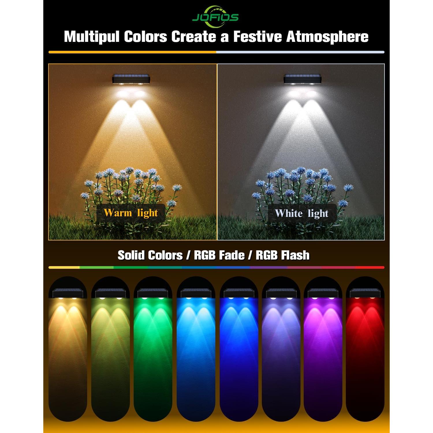 Luces Solares JOFIOS Paquete de 12, 50 Lúmenes RGB