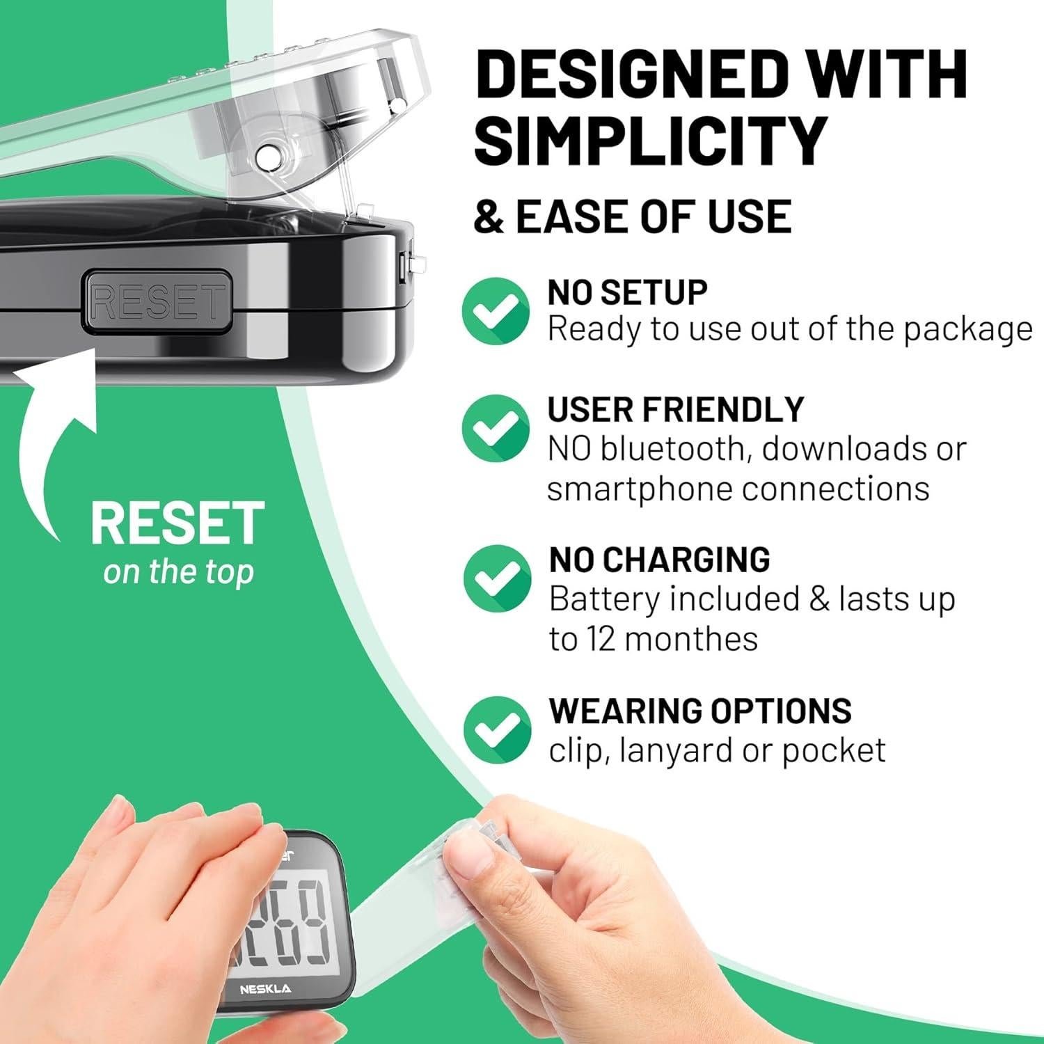 Podómetro 3D NESKLA 838 con pantalla LCD y clip removible