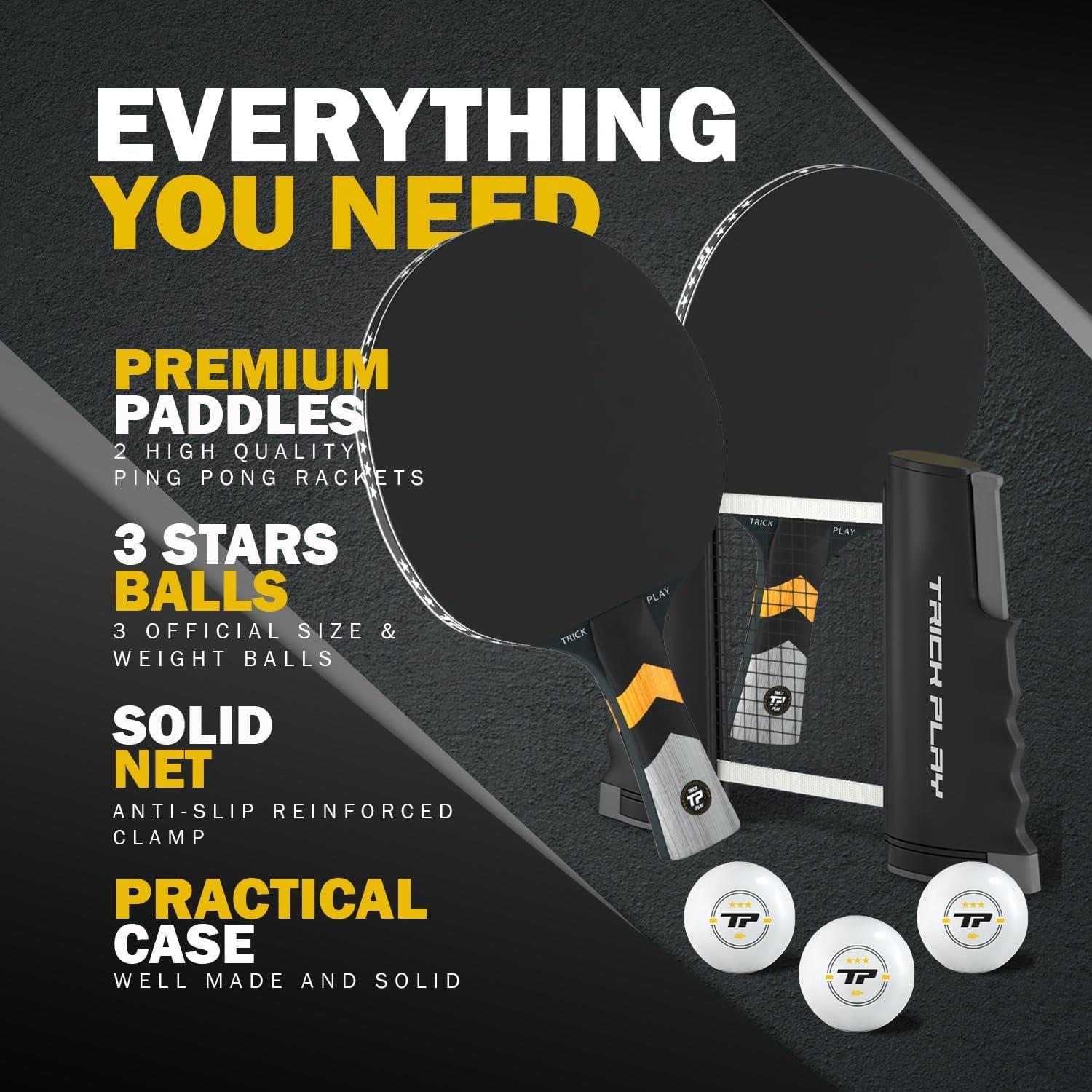 Set de Ping Pong TRICKPLAY con Red Retráctil y 4 Palas