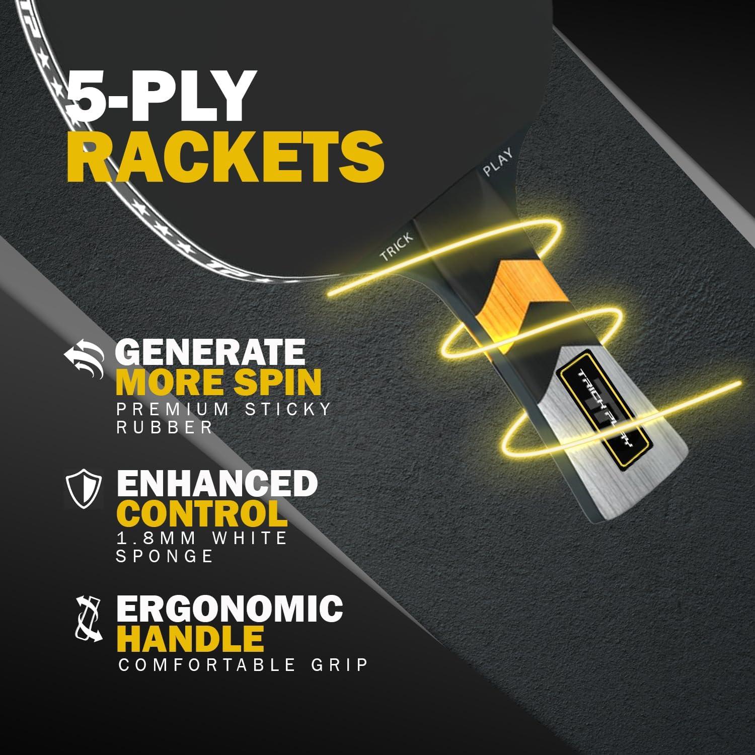 Set de Ping Pong TRICKPLAY con Red Retráctil y 4 Palas