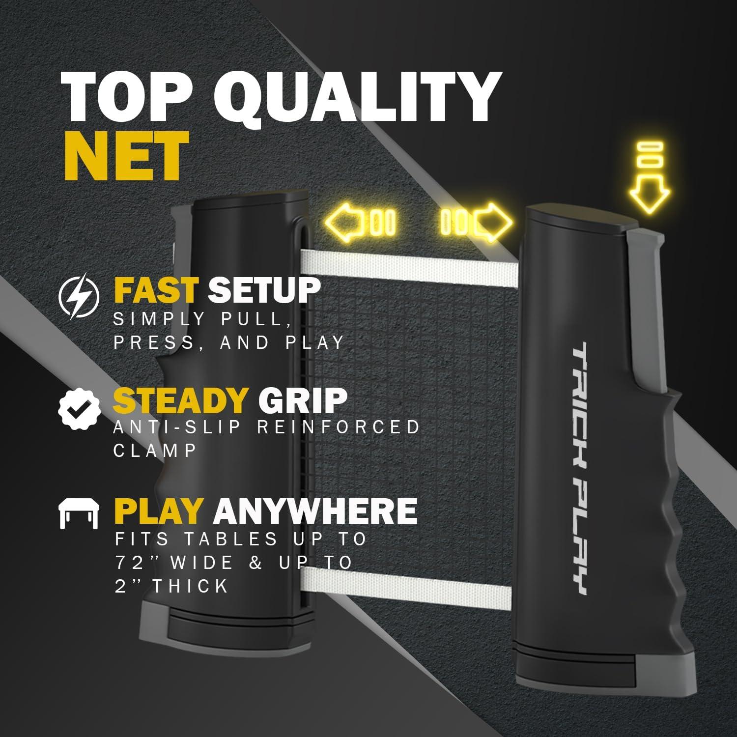 Set de Ping Pong TRICKPLAY con Red Retráctil y 4 Palas