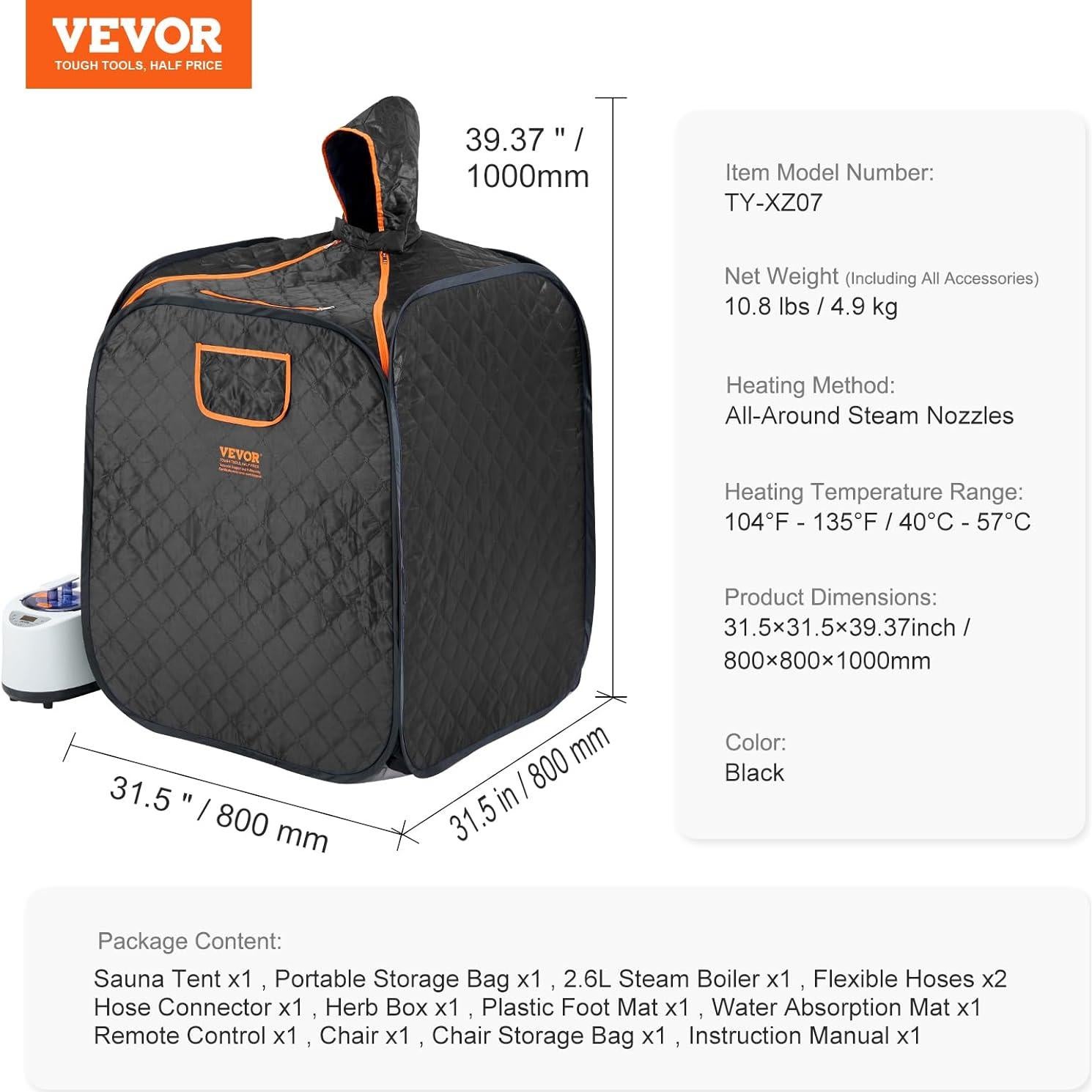 Carpa de Sauna Personal VEVOR 1200W Plegable y Portátil