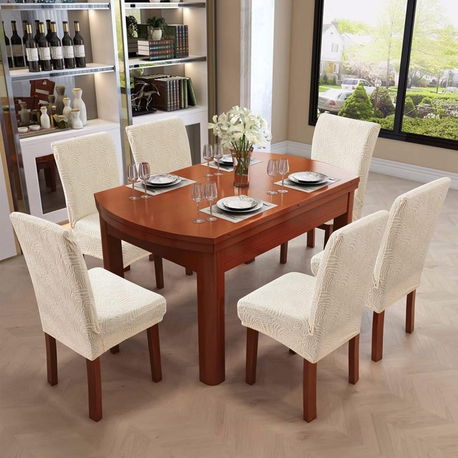 Fundas de Sillas YUEANG Beige 4 Pzas Ajustables Antideslizantes