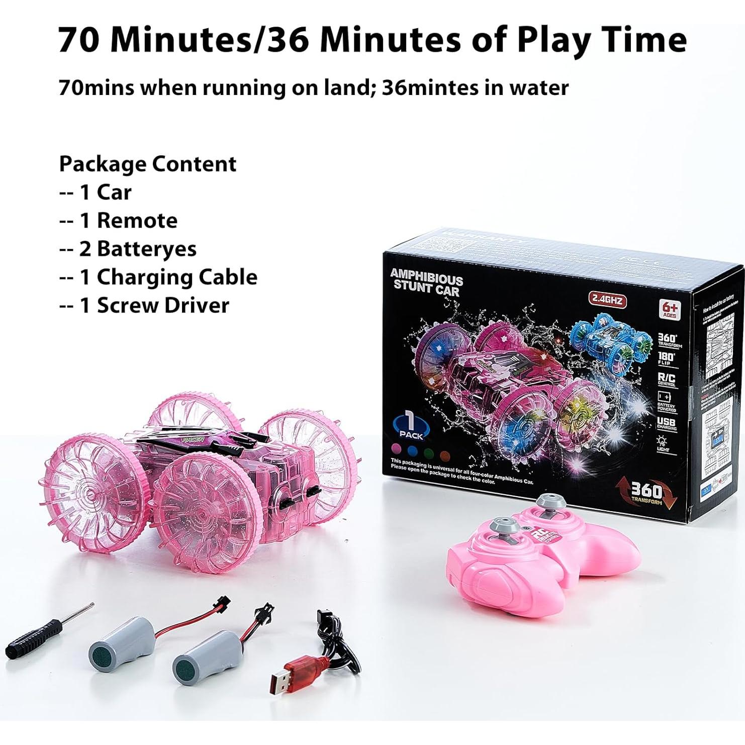 Coche RC Anfibio BFUNTOYS YL-103 Rosa 4WD con LED 70 Min