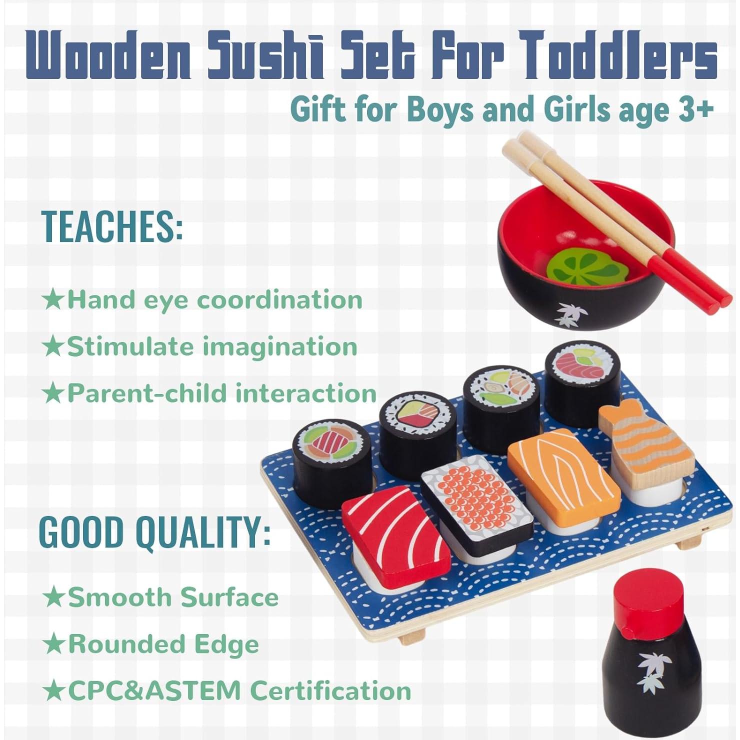 Juego de Comida de Sushi de Madera WoodenEdu para Niños 3+