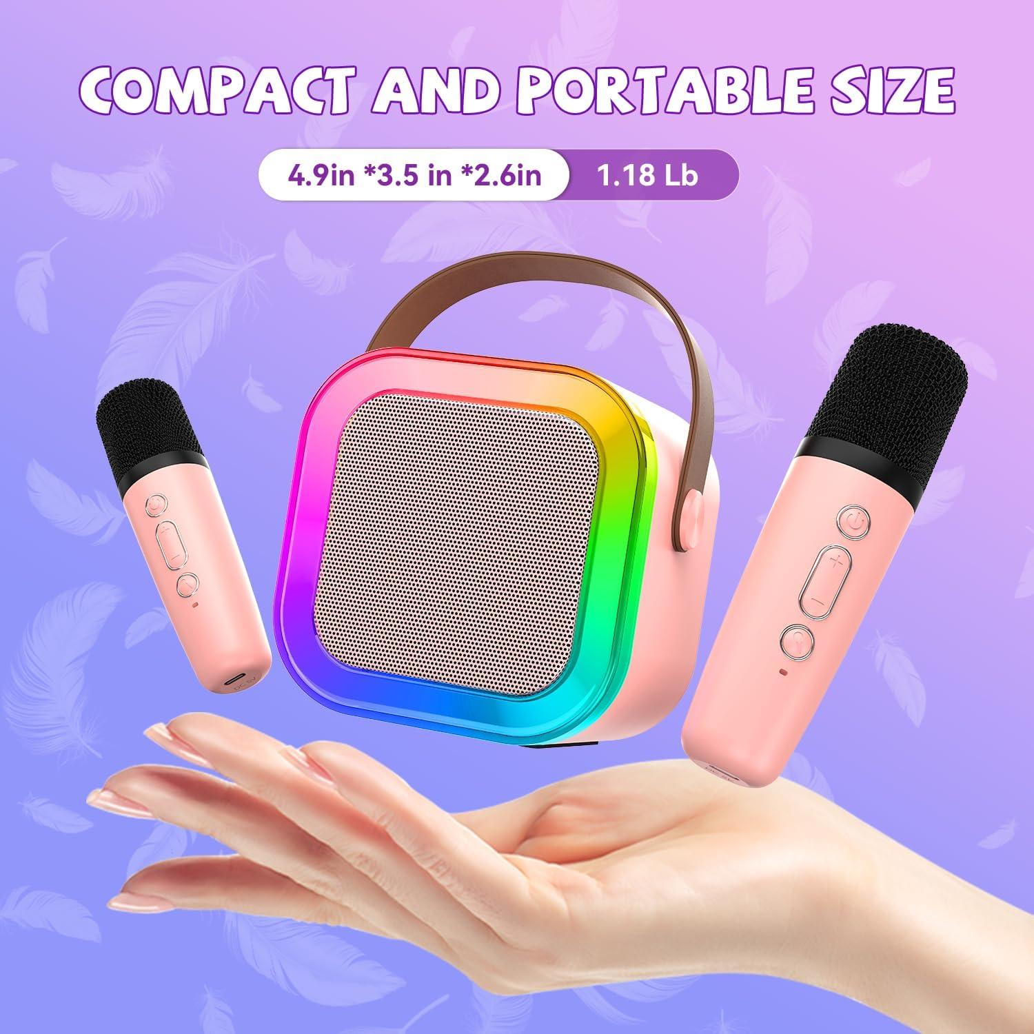 Mini Máquina de Karaoke Rosa CscyyAmz con 2 Micrófonos