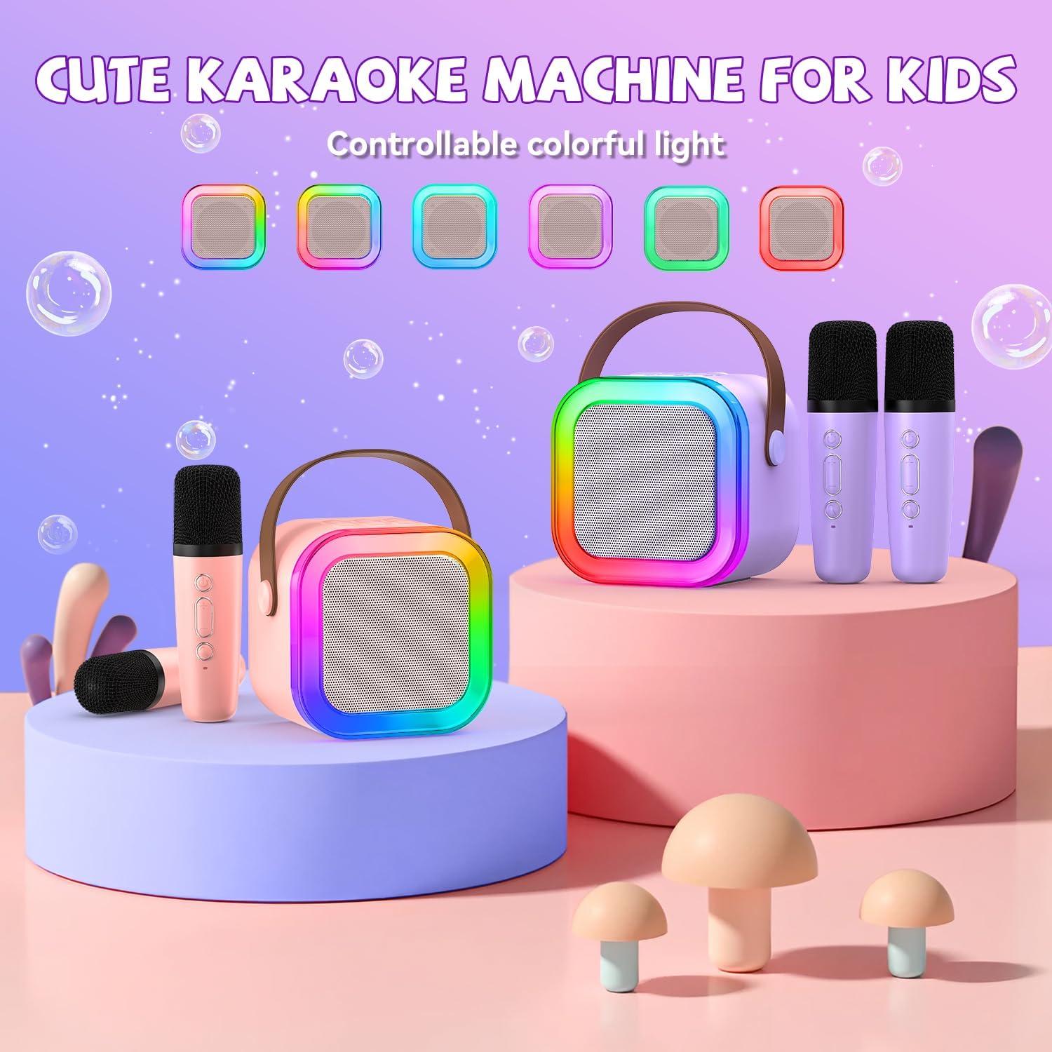 Mini Máquina de Karaoke Rosa CscyyAmz con 2 Micrófonos