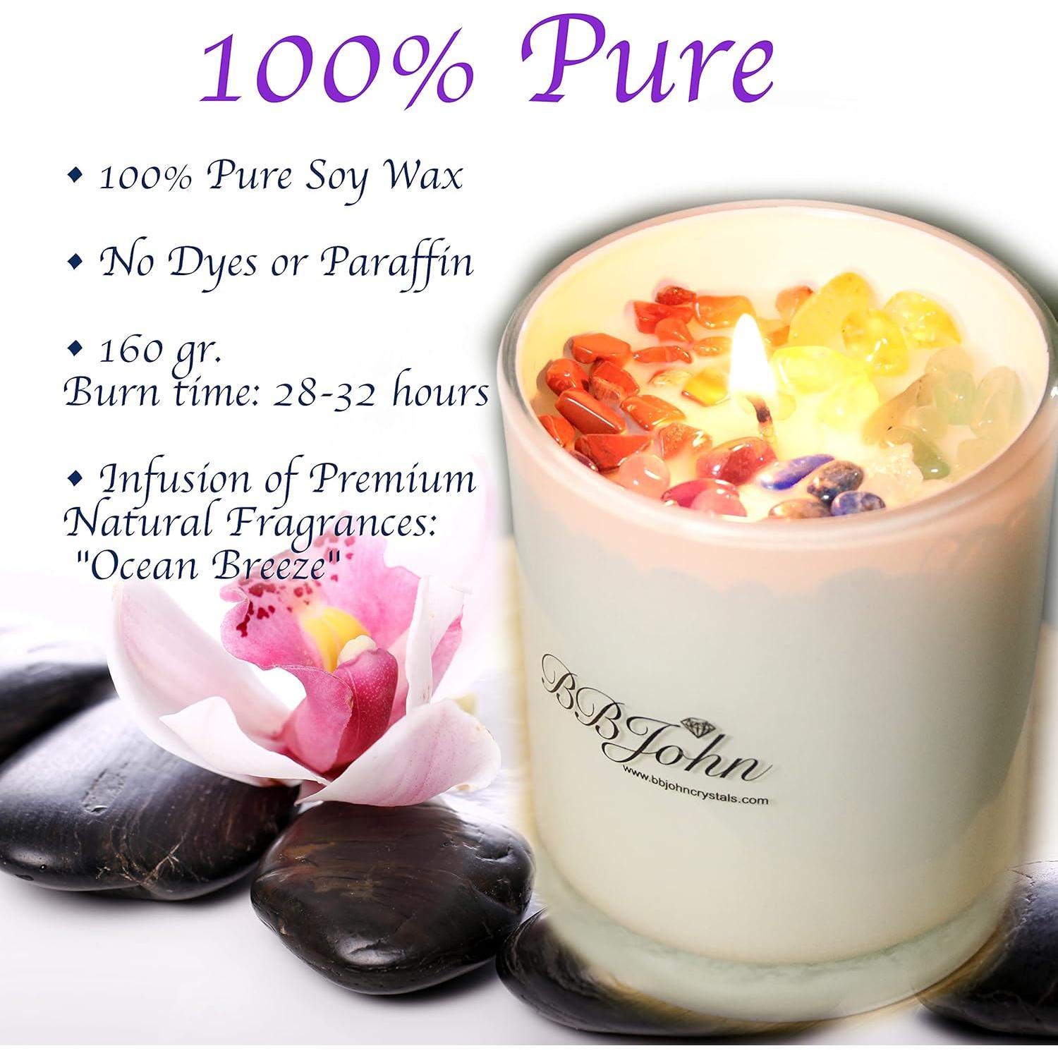 Vela de Cristal 7 Chakras BBJohn - Cera de Soja Natural 160g