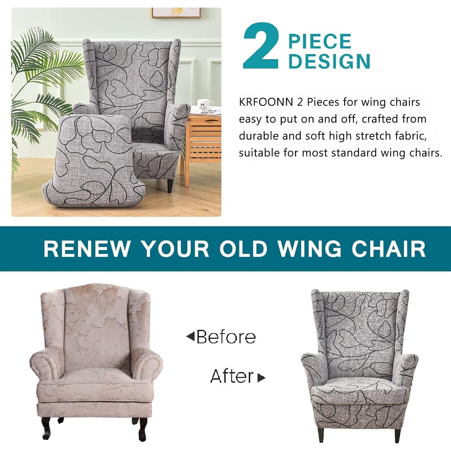 Funda de Sillón Wingback KRFOONN 2 Piezas Estirable