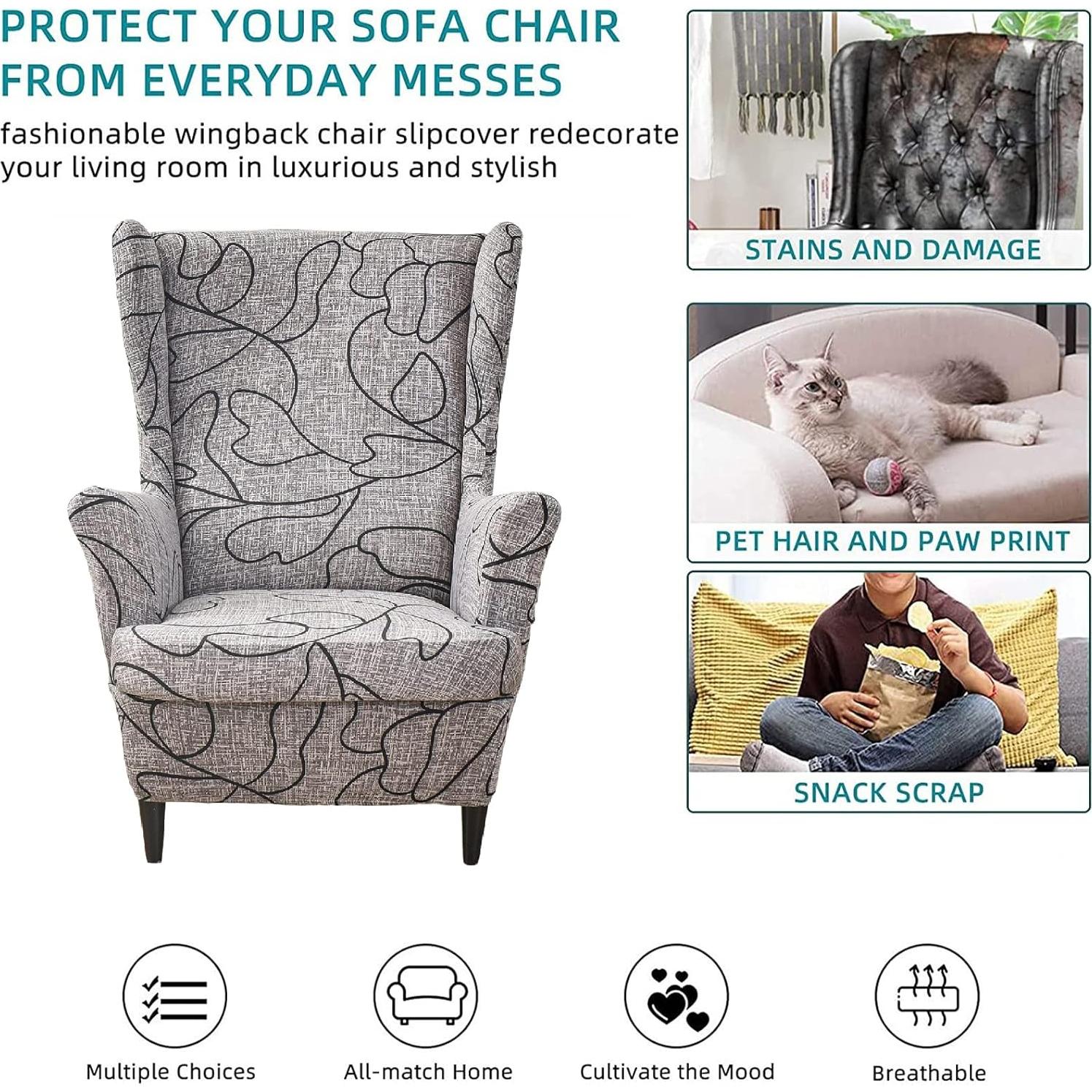 Funda de Sillón Wingback KRFOONN 2 Piezas Estirable