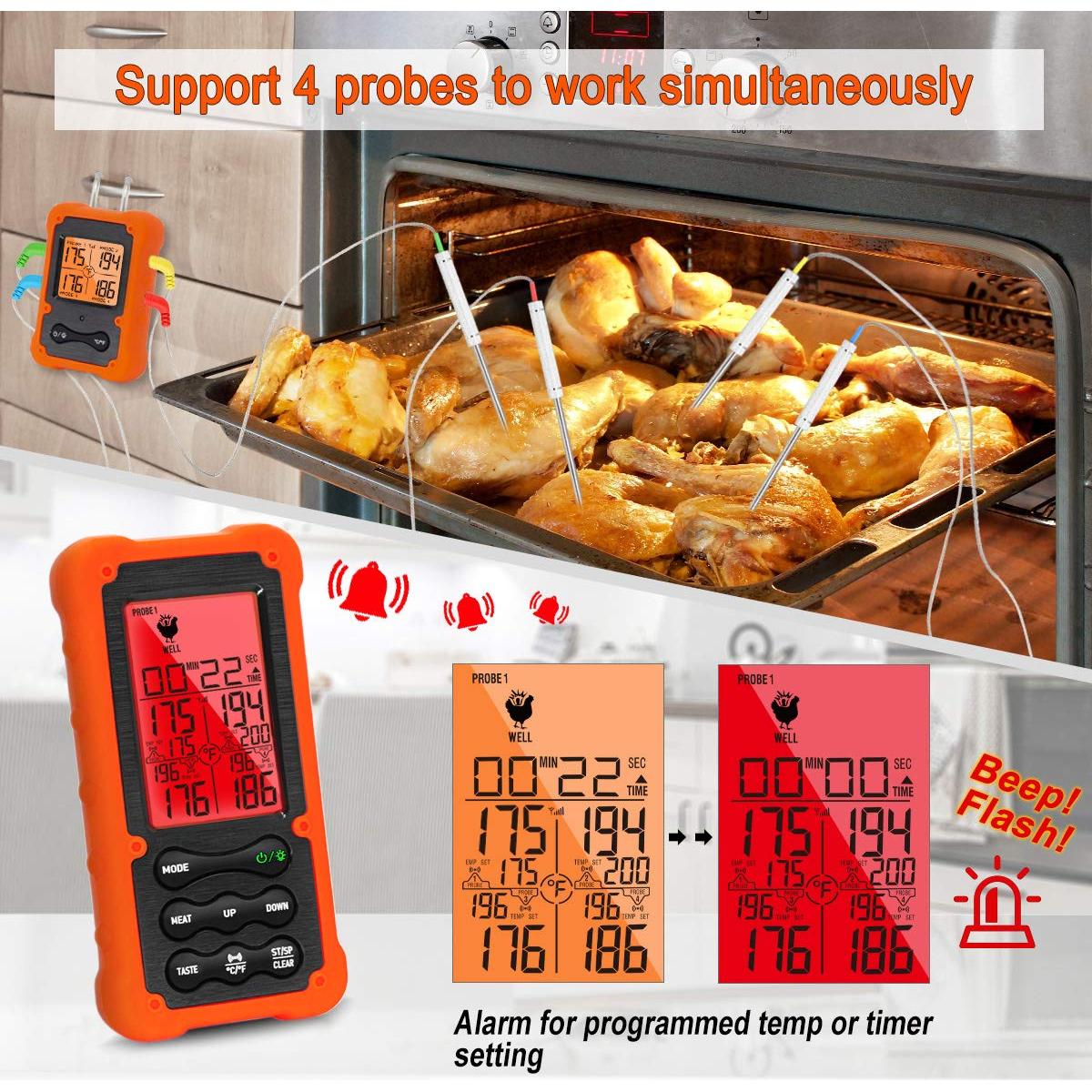 Termómetro Digital Inalámbrico VAUNO EN2058-4 para Carne BBQ