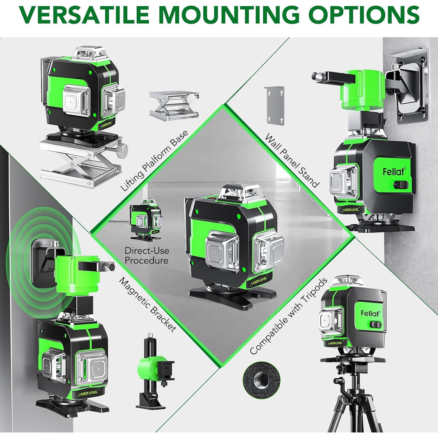 Nivel láser FELLAT 4D 360° verde auto nivelante