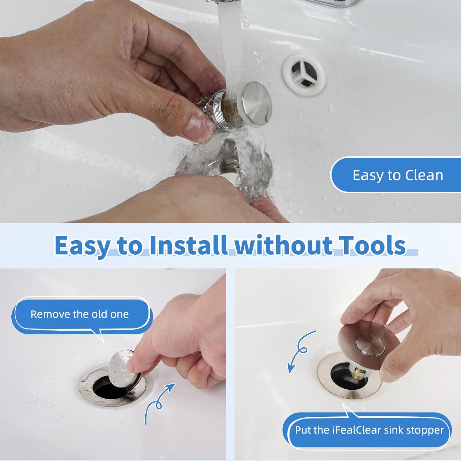 Tapón de Lavabo Universal iFealClear Níquel Cepillado 2.8-5.8 cm