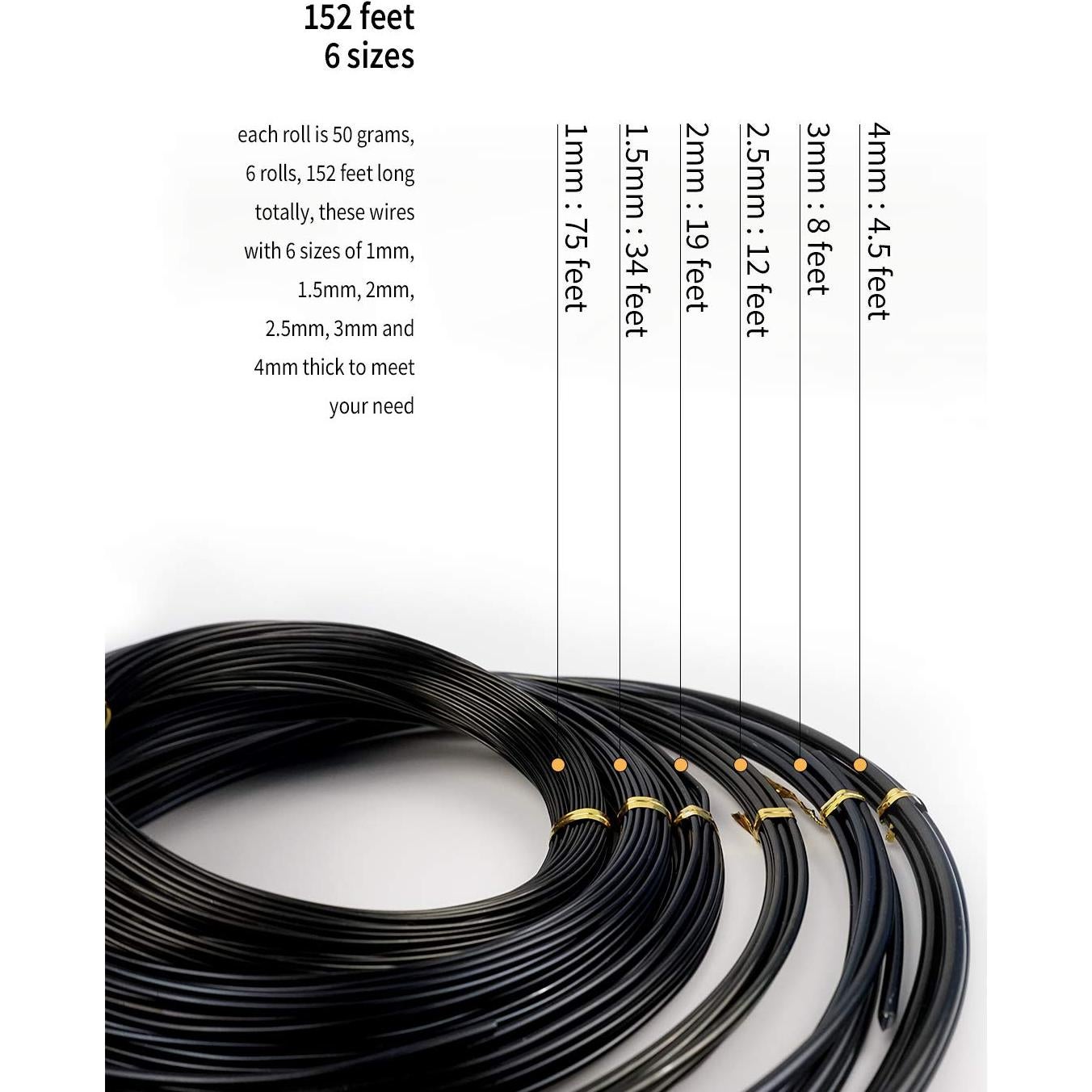 Kit Alambre para Bonsai MoHern 152 Pies 6 Tamaños Aluminio