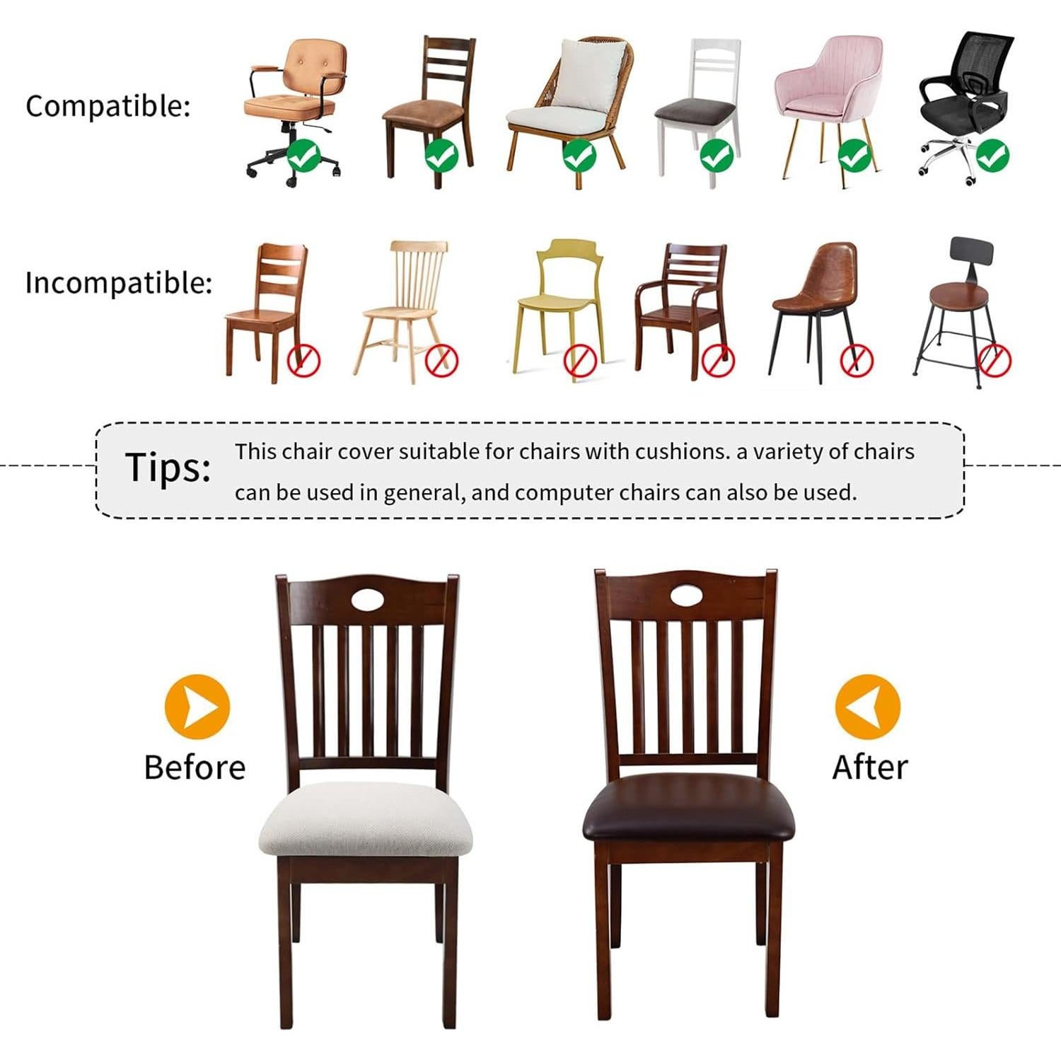 Fundas de Sillas de Comedor Fuloon 6 PCS Impermeables