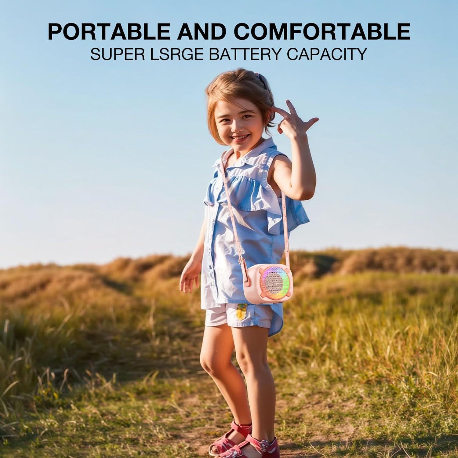 Karaoke Portátil Rosa B68 con 2 Micrófonos Inalámbricos