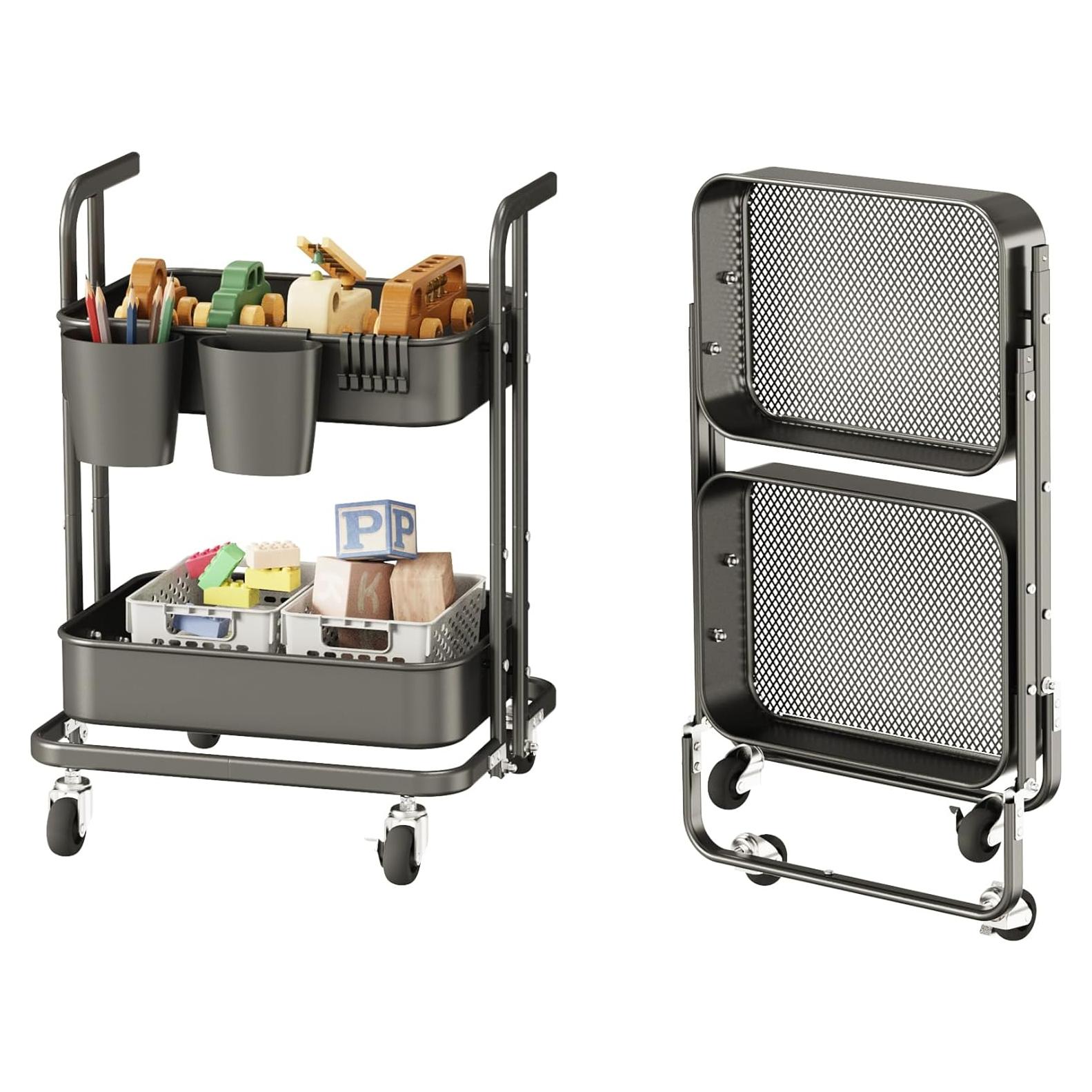 Carro Rodante Plegable DTK 2 Niveles Metal Negro 61.5 cm