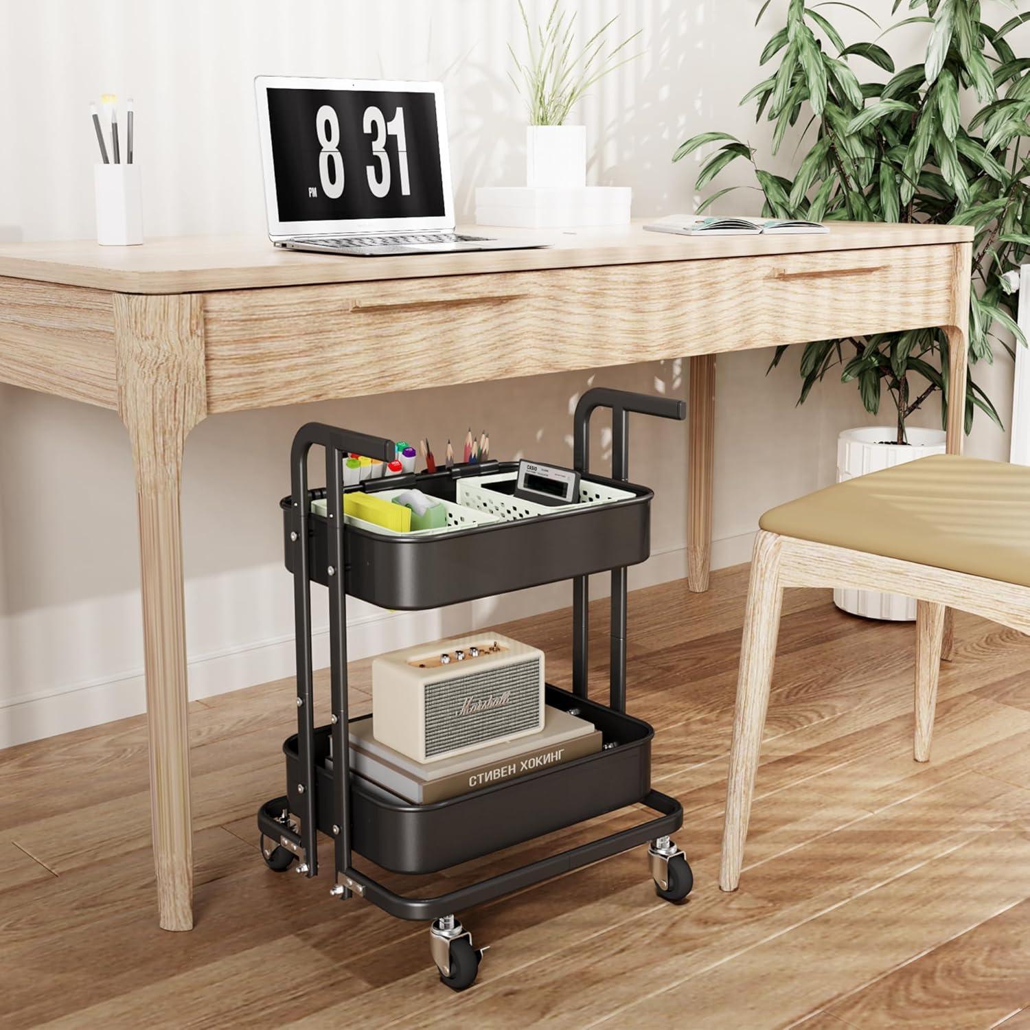 Carro Rodante Plegable DTK 2 Niveles Metal Negro 61.5 cm