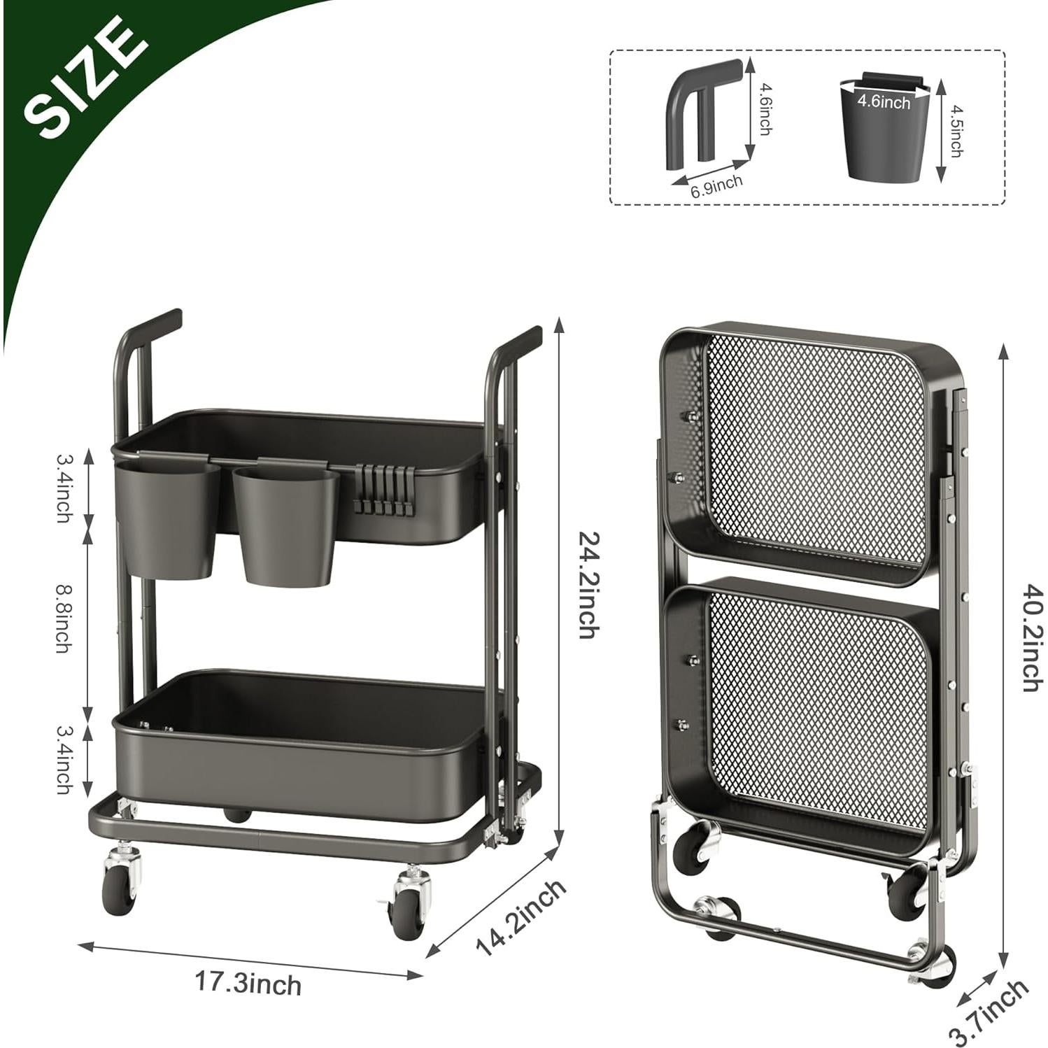 Carro Rodante Plegable DTK 2 Niveles Metal Negro 61.5 cm