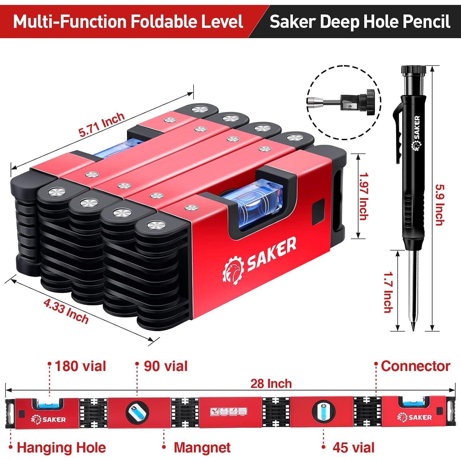 Juego de Nivel Plegable Saker + Lápiz Profundo + Aluminio
