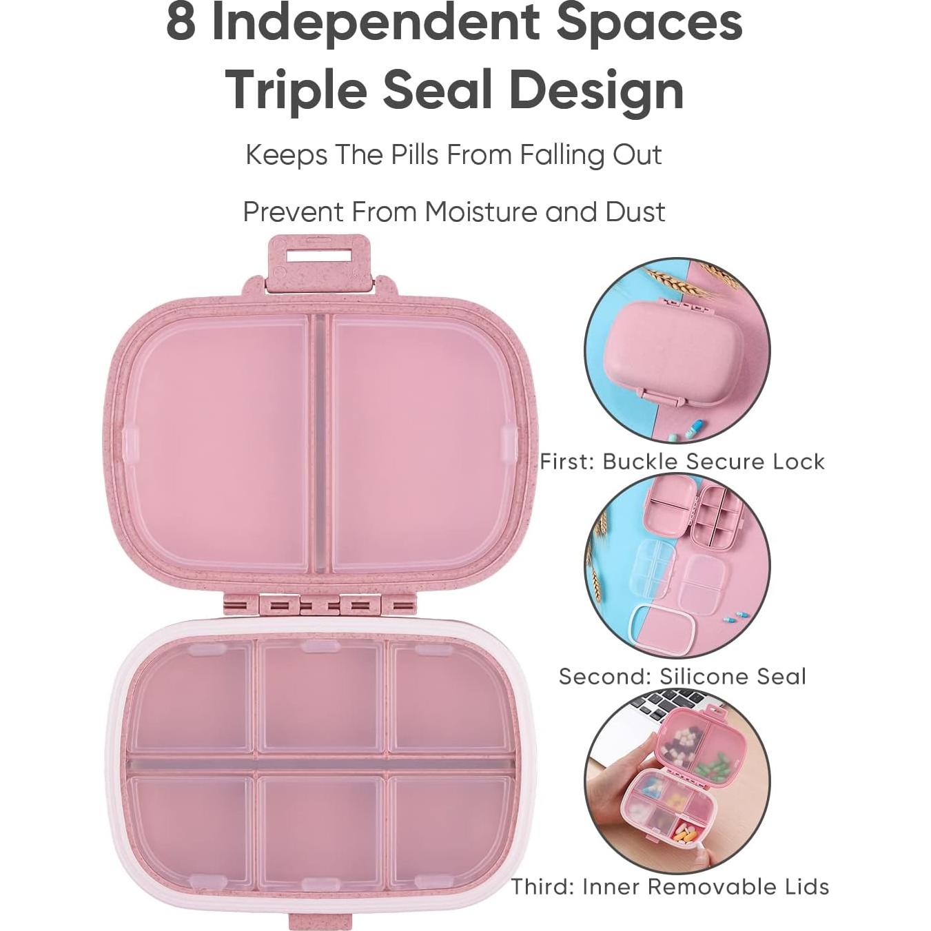 Organizador de Pastillas Holii YH-006-Q 8 Compartimentos Rosa