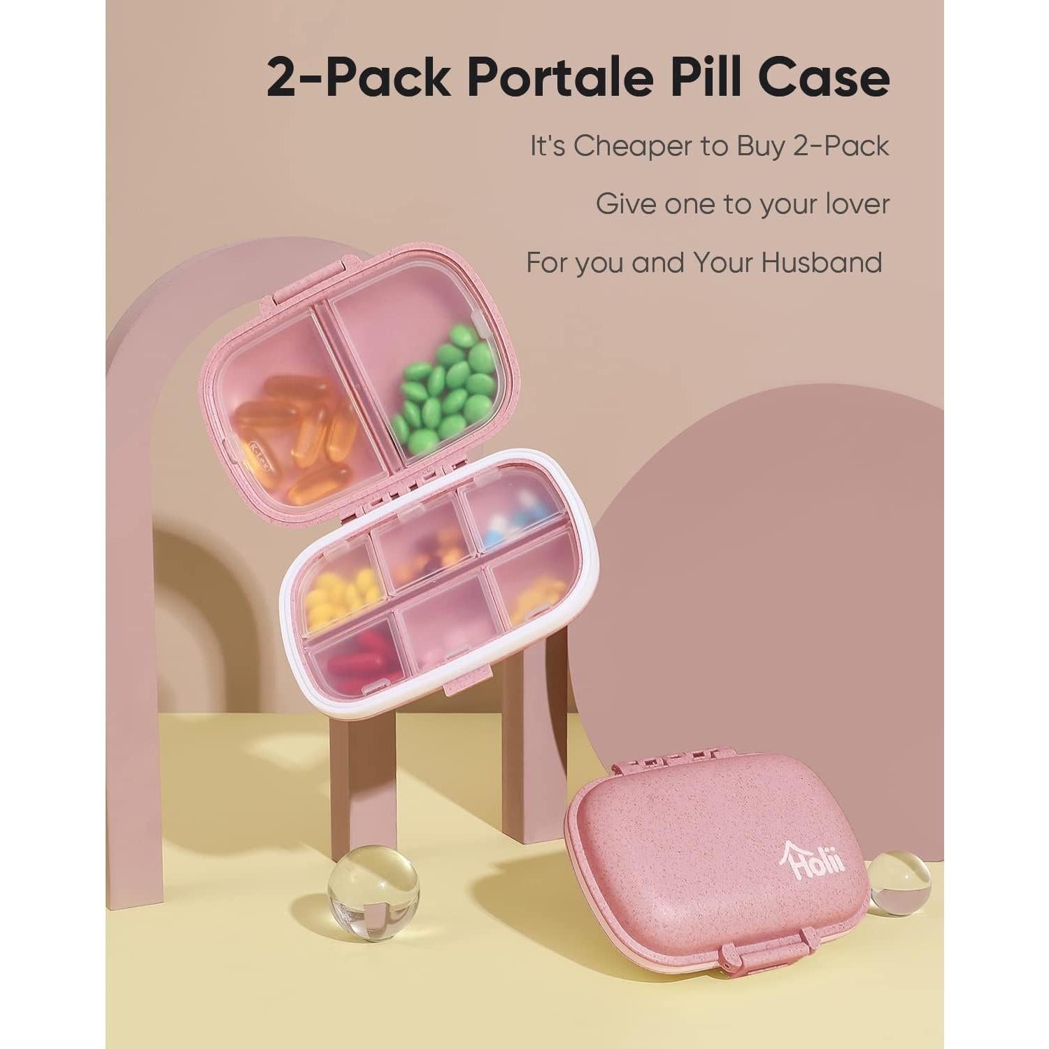 Organizador de Pastillas Holii YH-006-Q 8 Compartimentos Rosa
