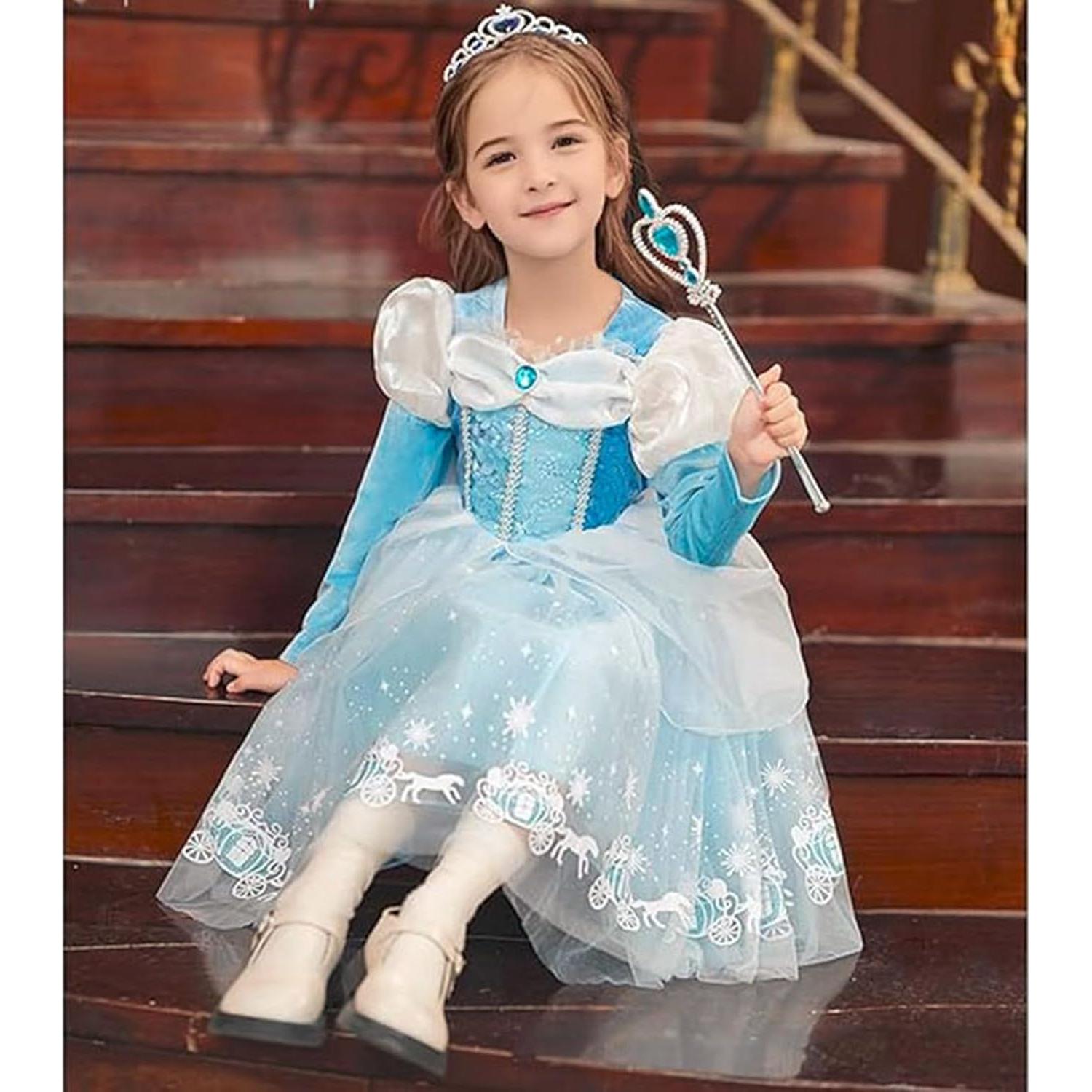 Disfraz de Princesa Azul para Niñas 3-8 Años con Accesorios