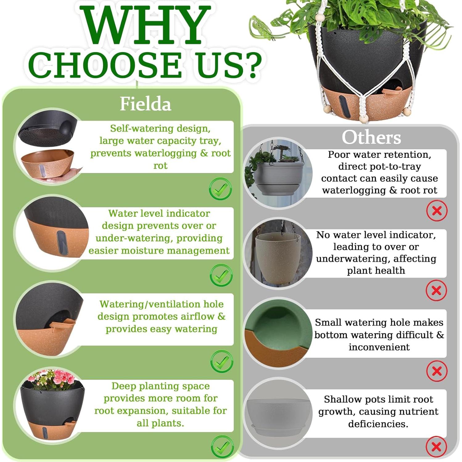 Macetas colgantes Fielda 25 cm autorriego, 2 piezas