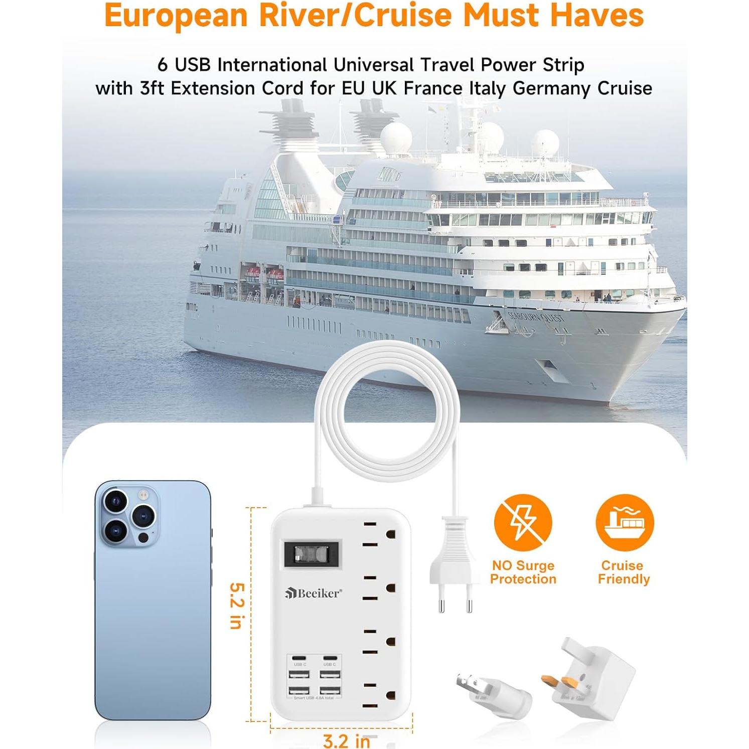 Adaptador de Enchufe de Viaje Universal BEEIKER 6 USB 3FT