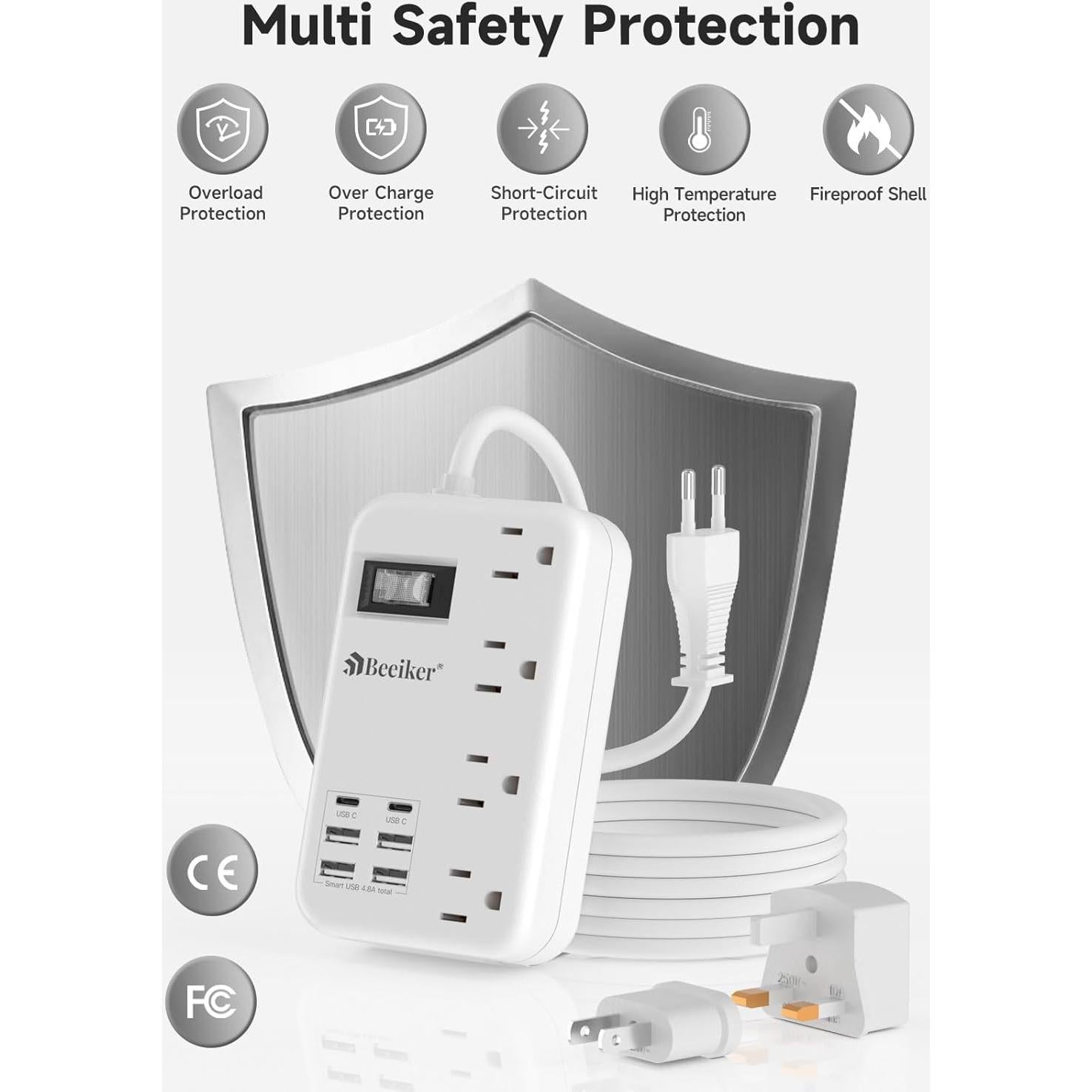 Adaptador de Enchufe de Viaje Universal BEEIKER 6 USB 3FT