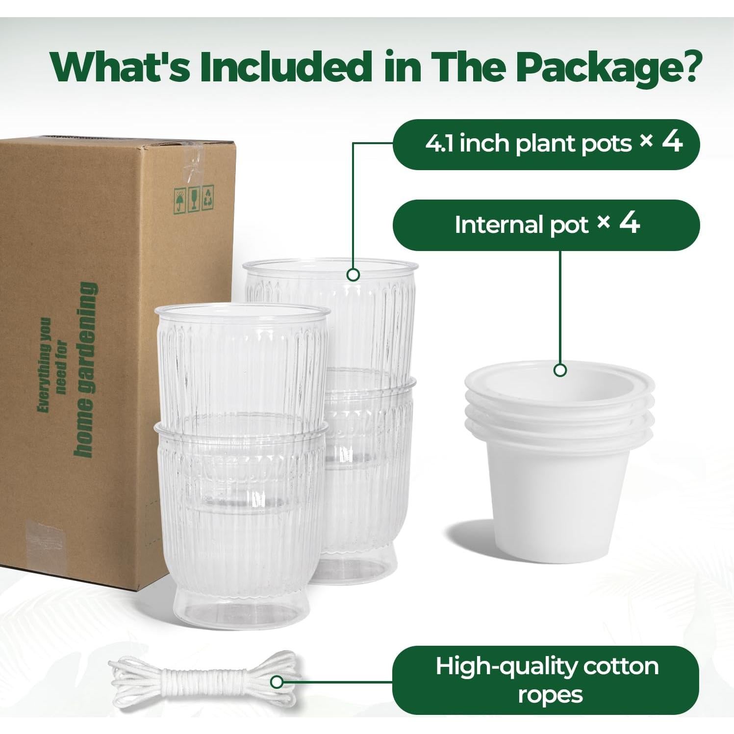 Maceta Autorriego T4U 10.8 cm Transparente Paquete de 4